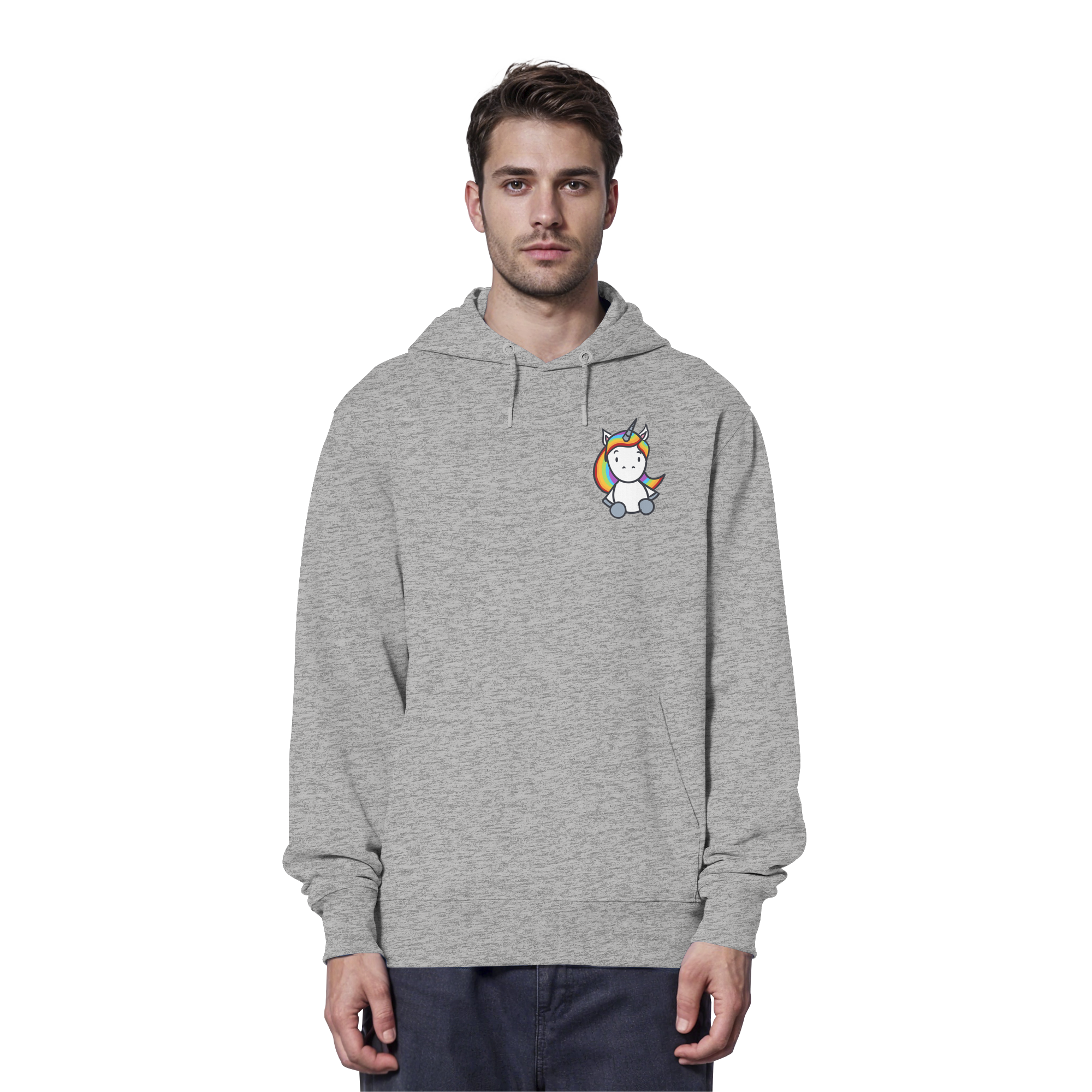 Schwarz Weiß wird Regenbogen Farben Backprint (hell) - Organic Hoodie