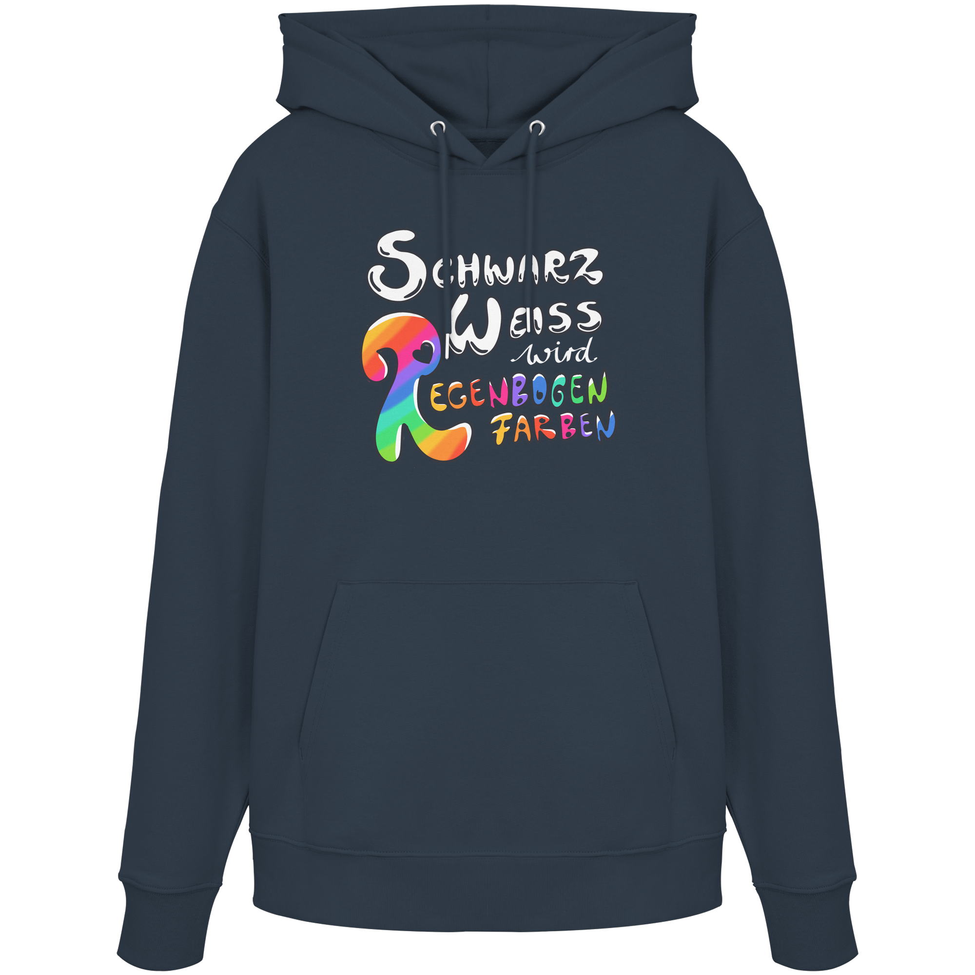 Schwarz Weiß wird Regenbogen Farben Frontprint (dunkel) - Organic Hoodie