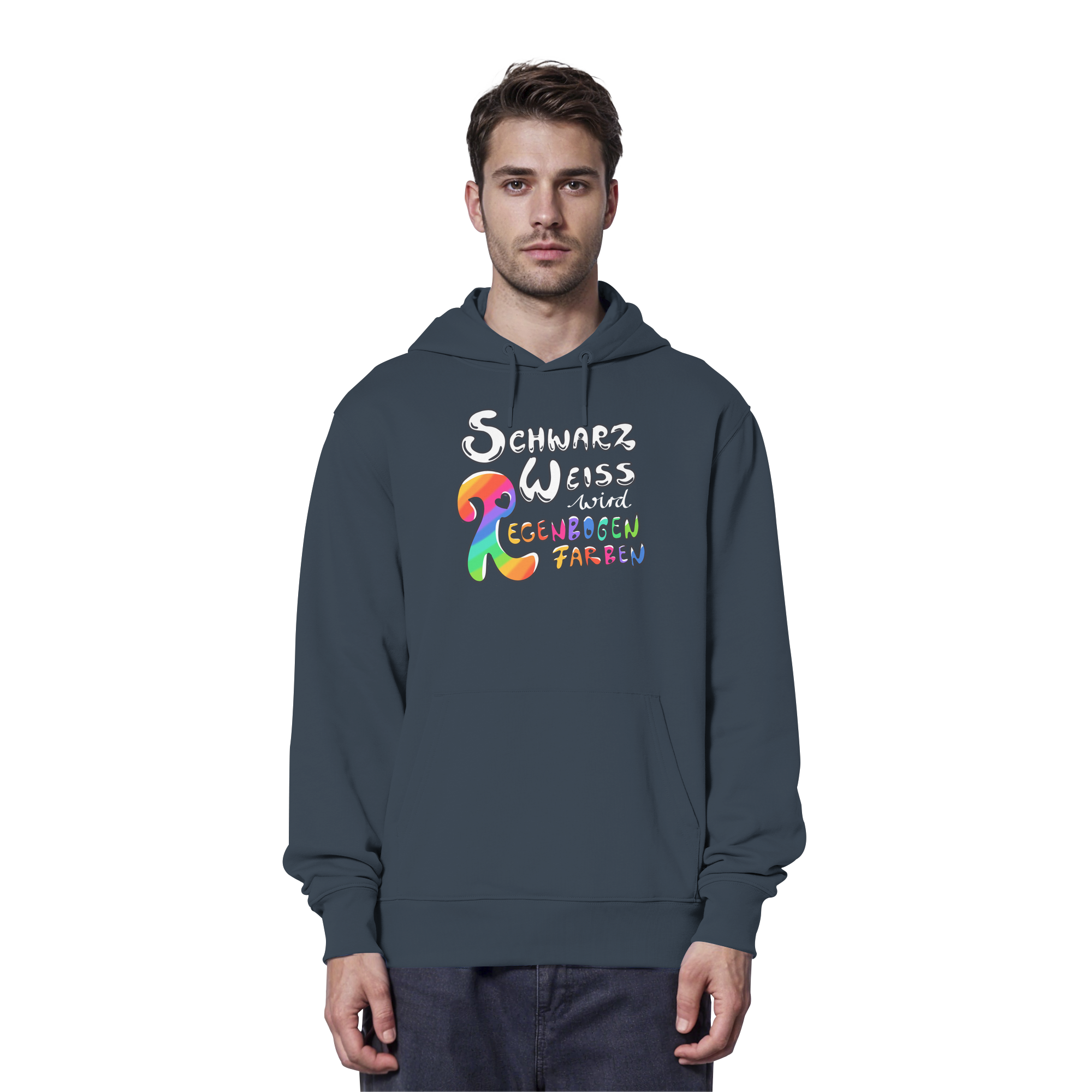 Schwarz Weiß wird Regenbogen Farben Frontprint (dunkel) - Organic Hoodie