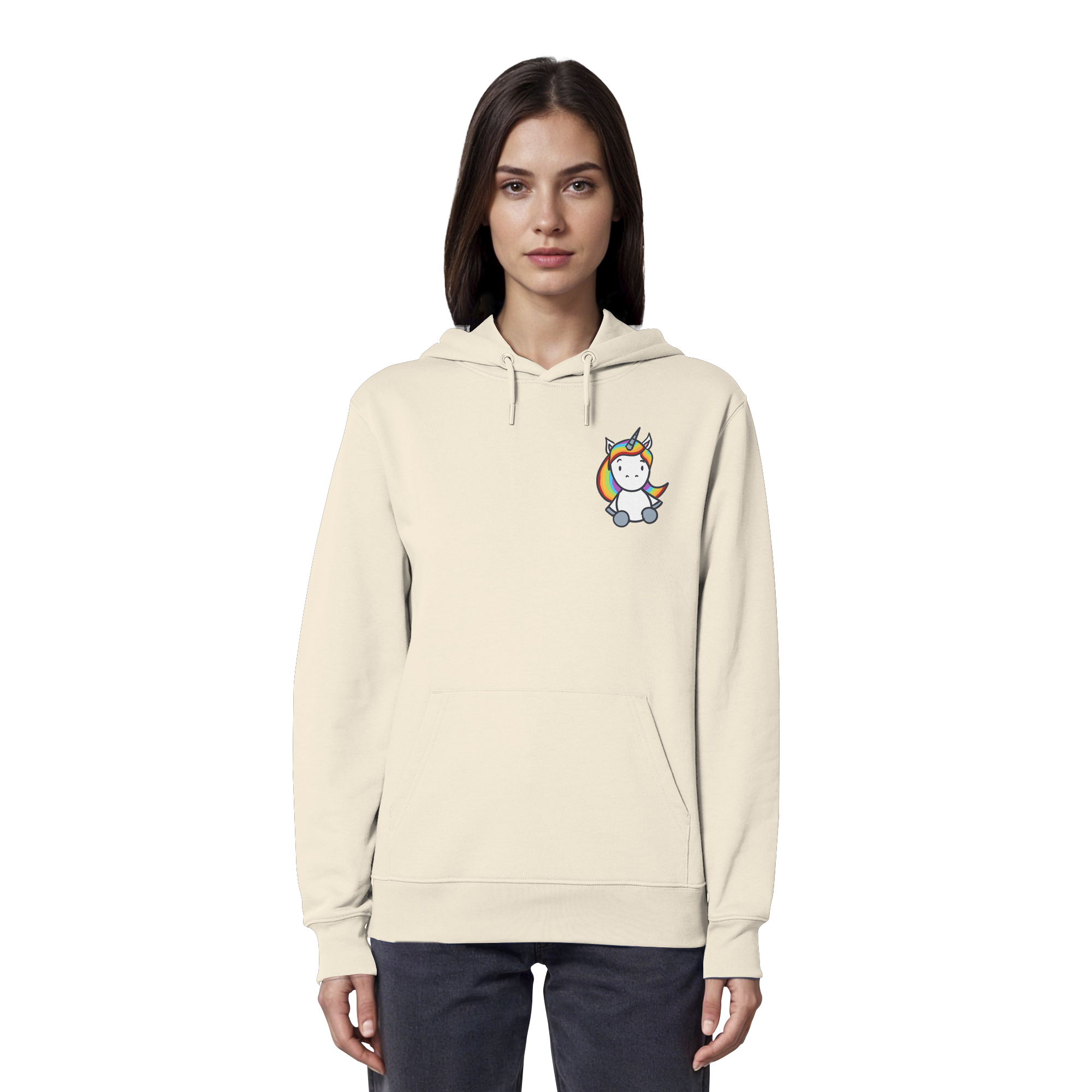 Schwarz Weiß wird Regenbogen Farben Backprint (hell) - Organic Hoodie