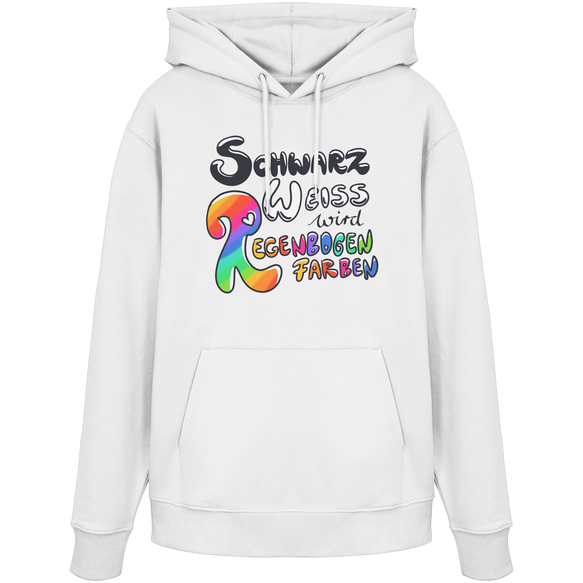 Schwarz Weiß wird Regenbogen Farben Frontprint (hell) - Organic Hoodie