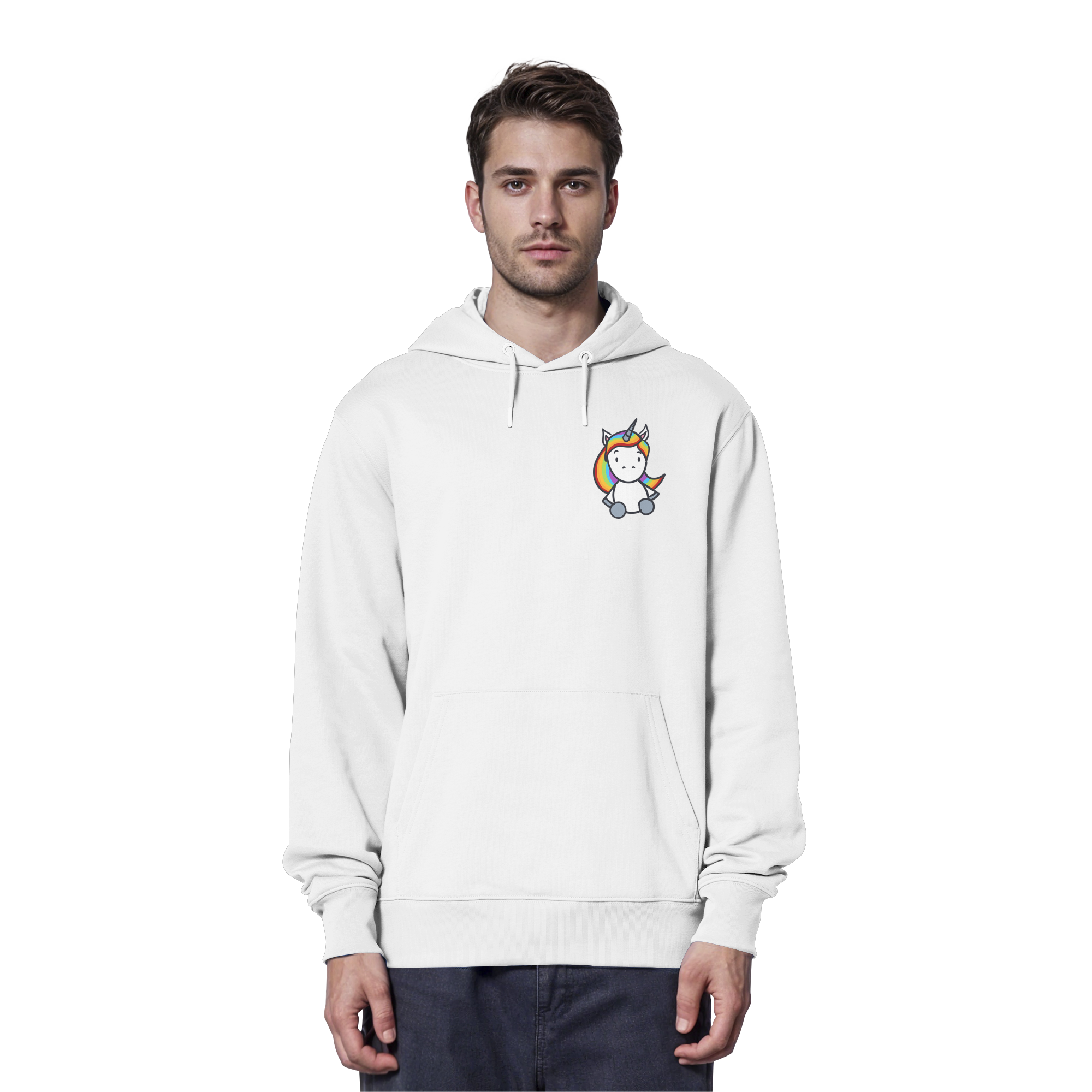 Schwarz Weiß wird Regenbogen Farben Backprint (hell) - Organic Hoodie