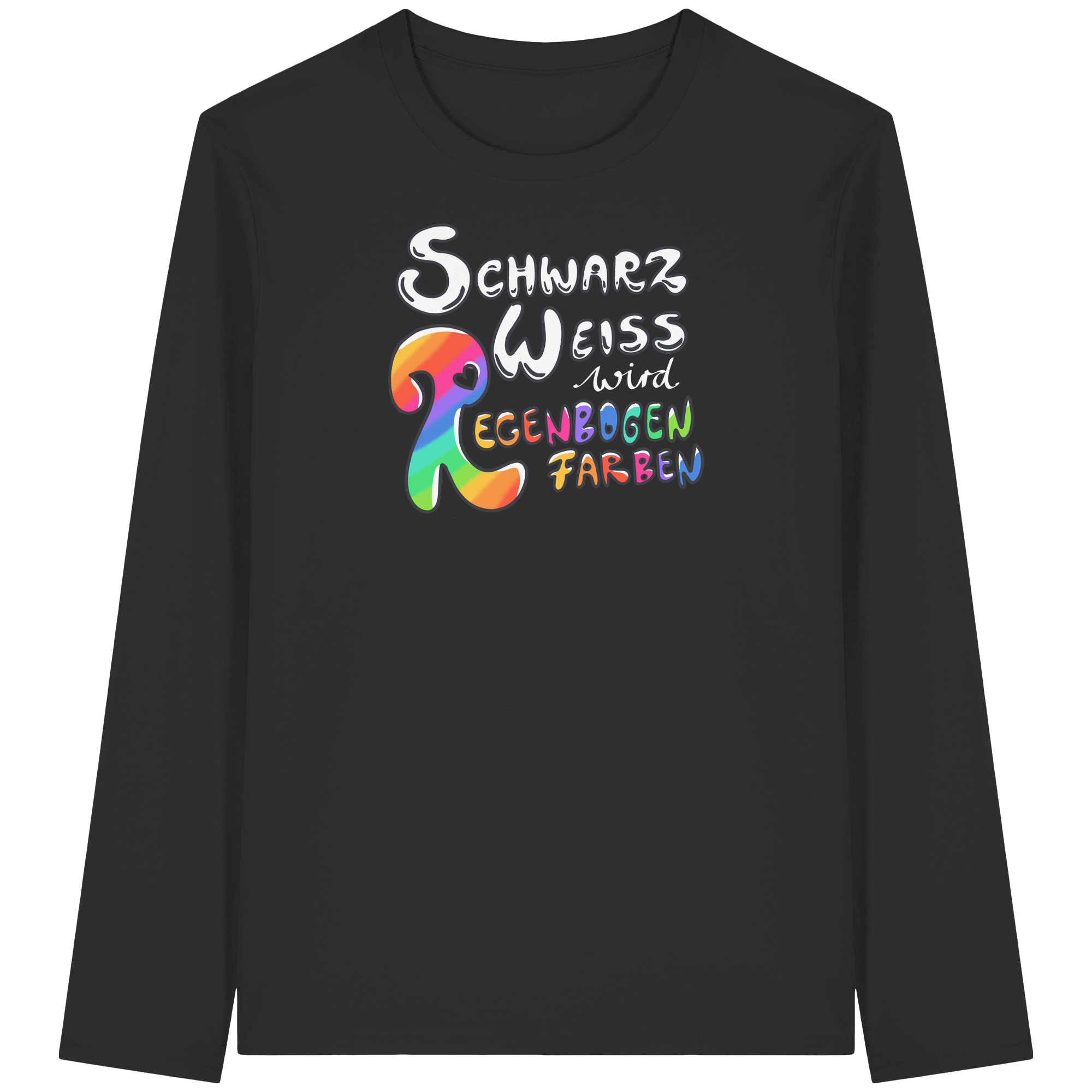 Schwarz Weiß wird Regenbogen Farben Frontprint (dunkel) - Organic Longsleeve T-Shirt