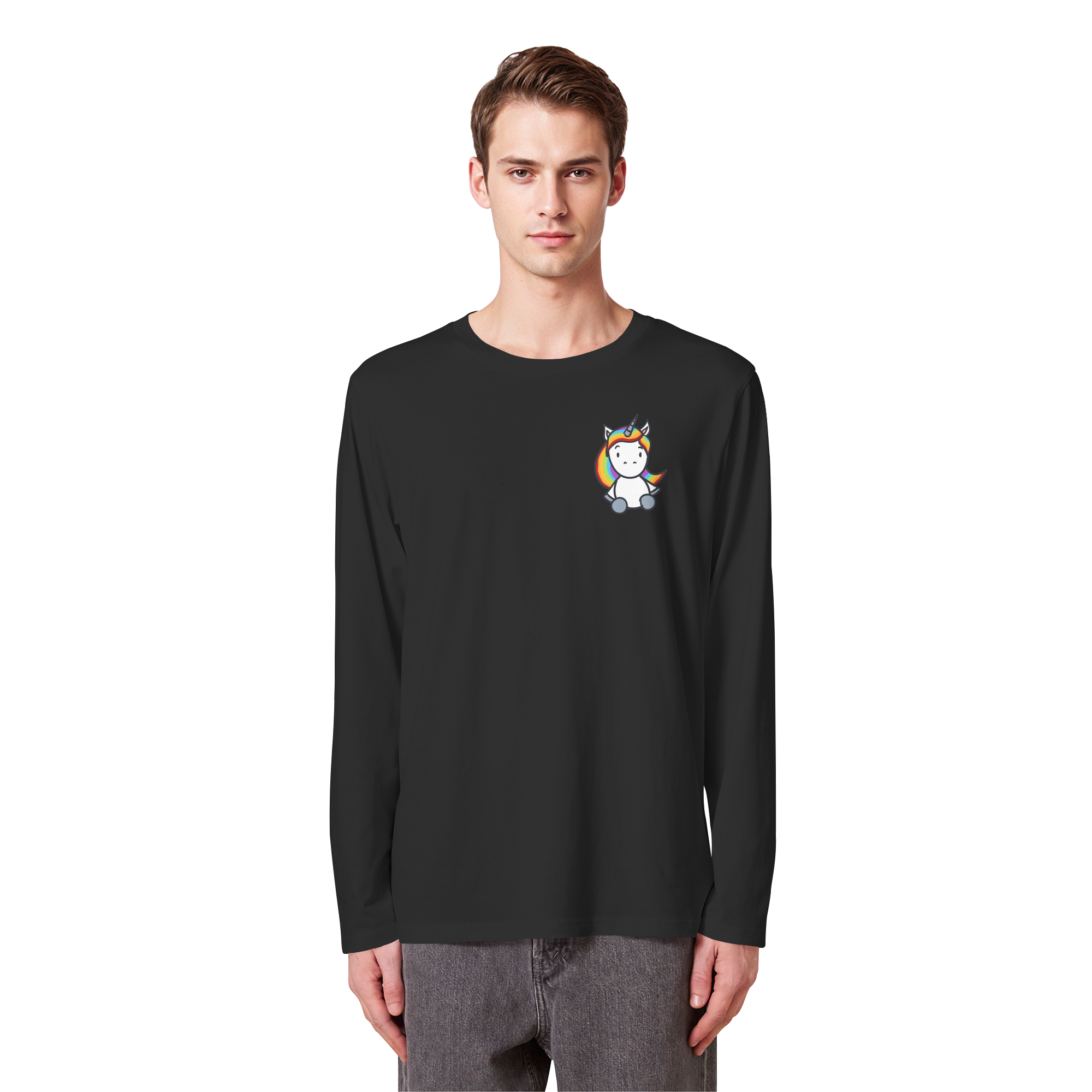 Schwarz Weiß wird Regenbogen Farben Backprint (dunkel) - Organic Longsleeve T-Shirt