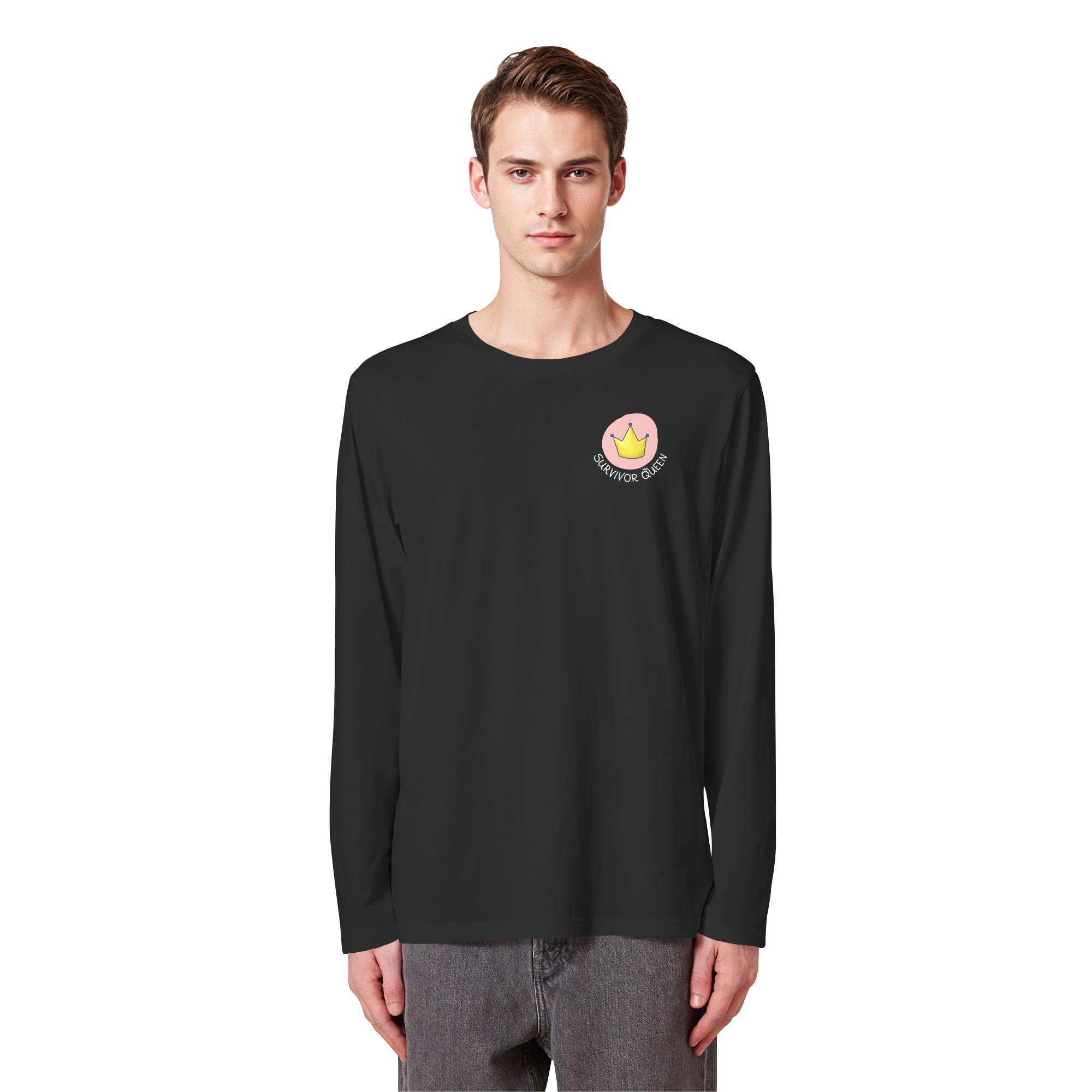 Survivor Queens Logo mit "Mein Körper gehört mir" Backprint (dunkel) - Organic Longsleeve T-Shirt