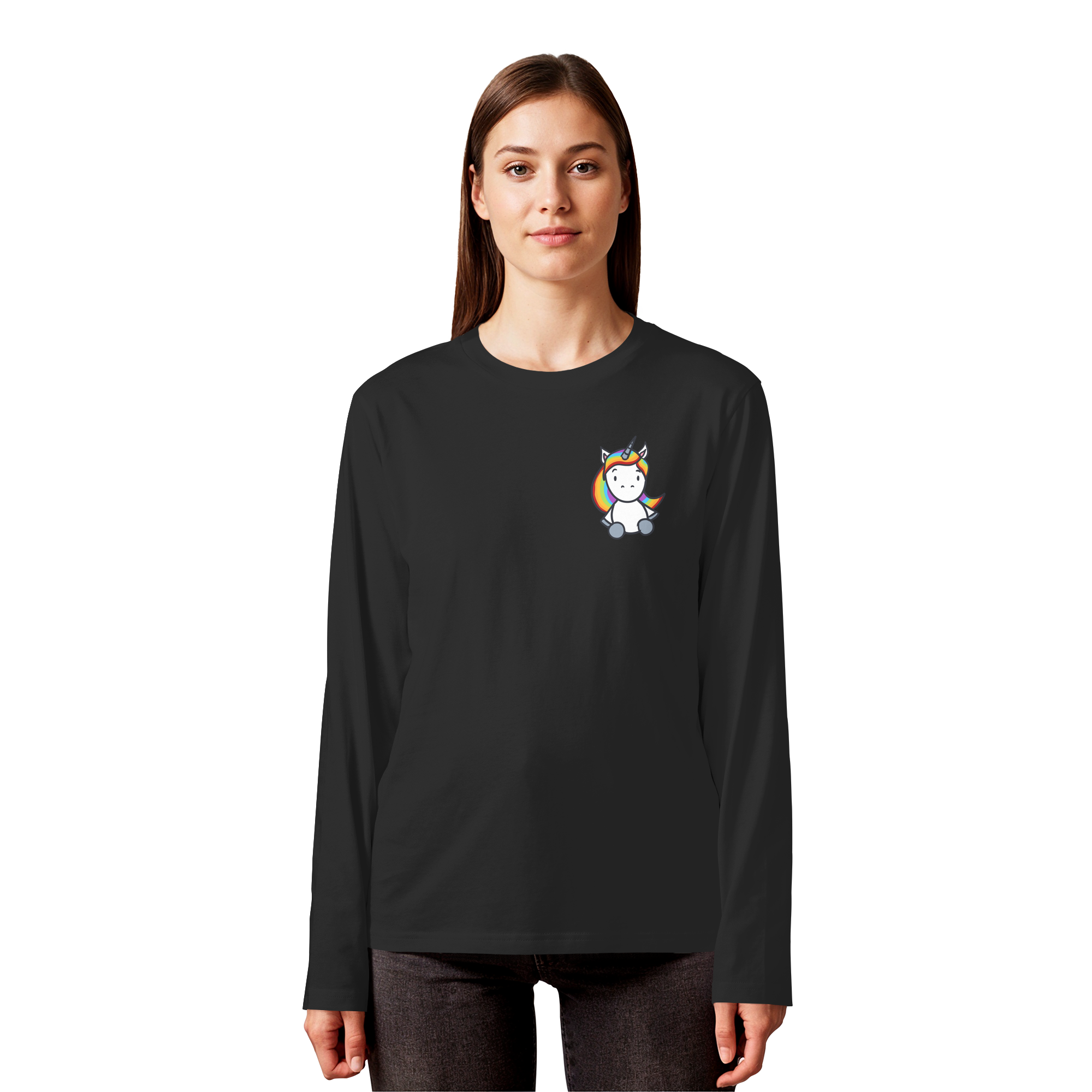 Schwarz Weiß wird Regenbogen Farben Backprint (dunkel) - Organic Longsleeve T-Shirt