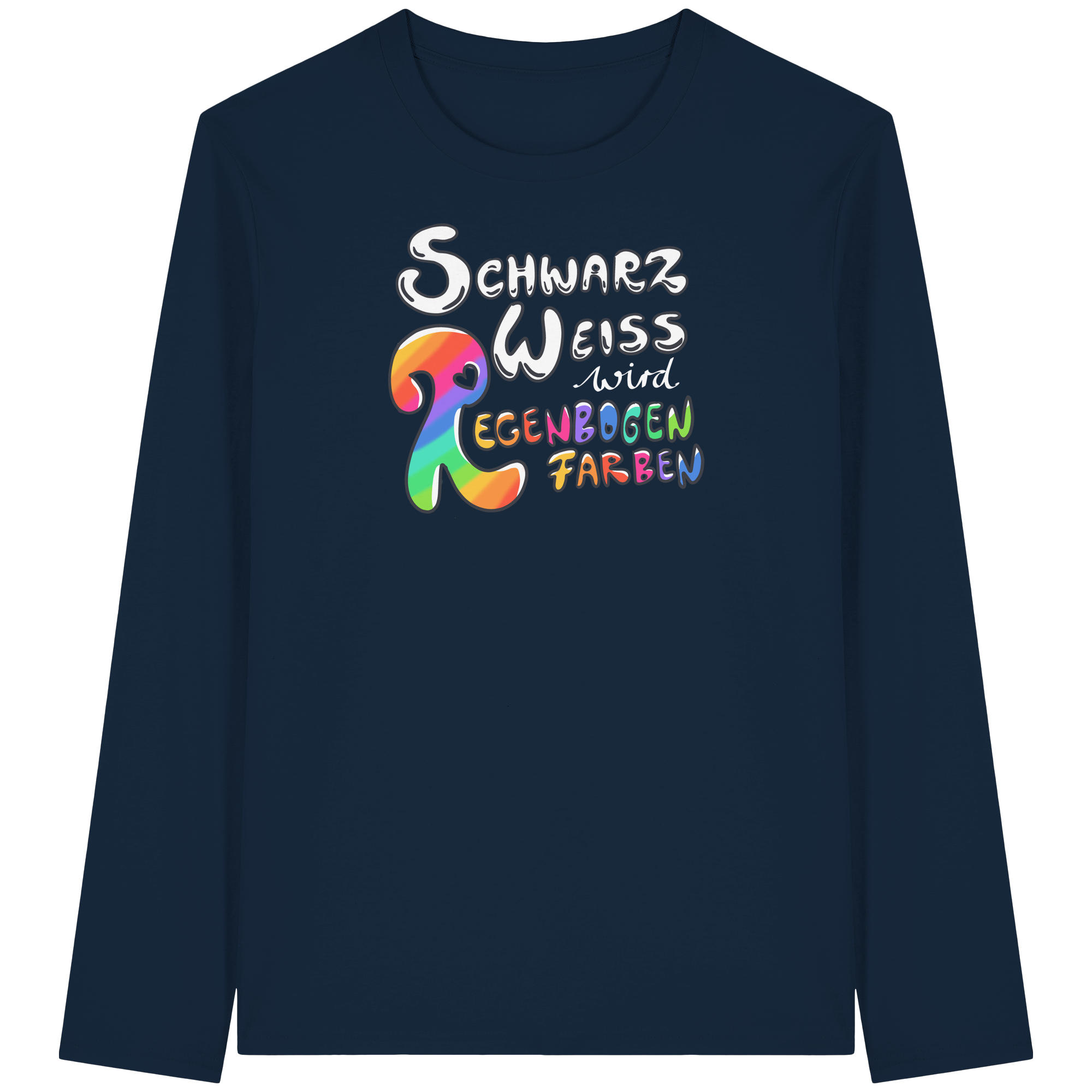 Schwarz Weiß wird Regenbogen Farben Frontprint (dunkel) - Organic Longsleeve T-Shirt