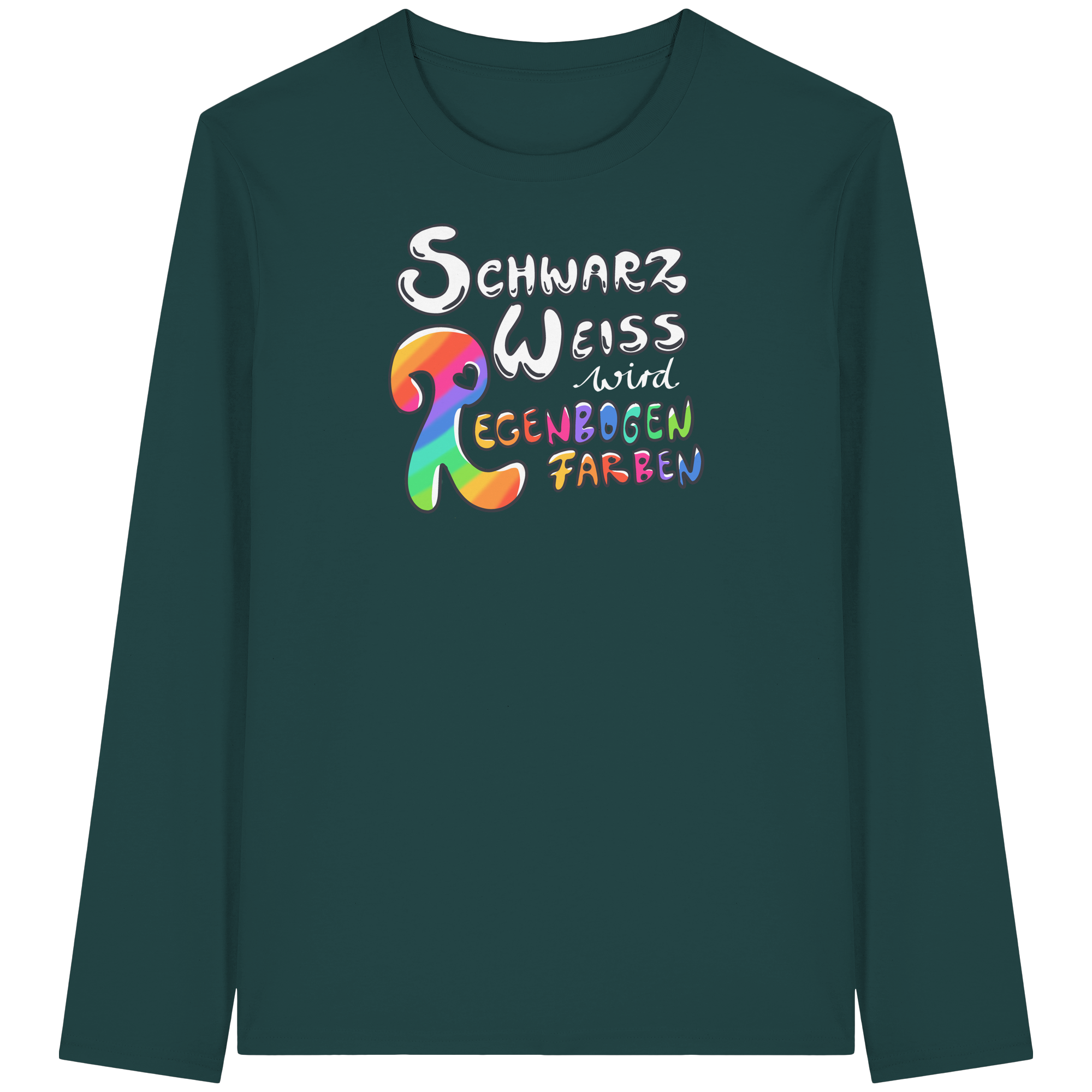 Schwarz Weiß wird Regenbogen Farben Frontprint (dunkel) - Organic Longsleeve T-Shirt