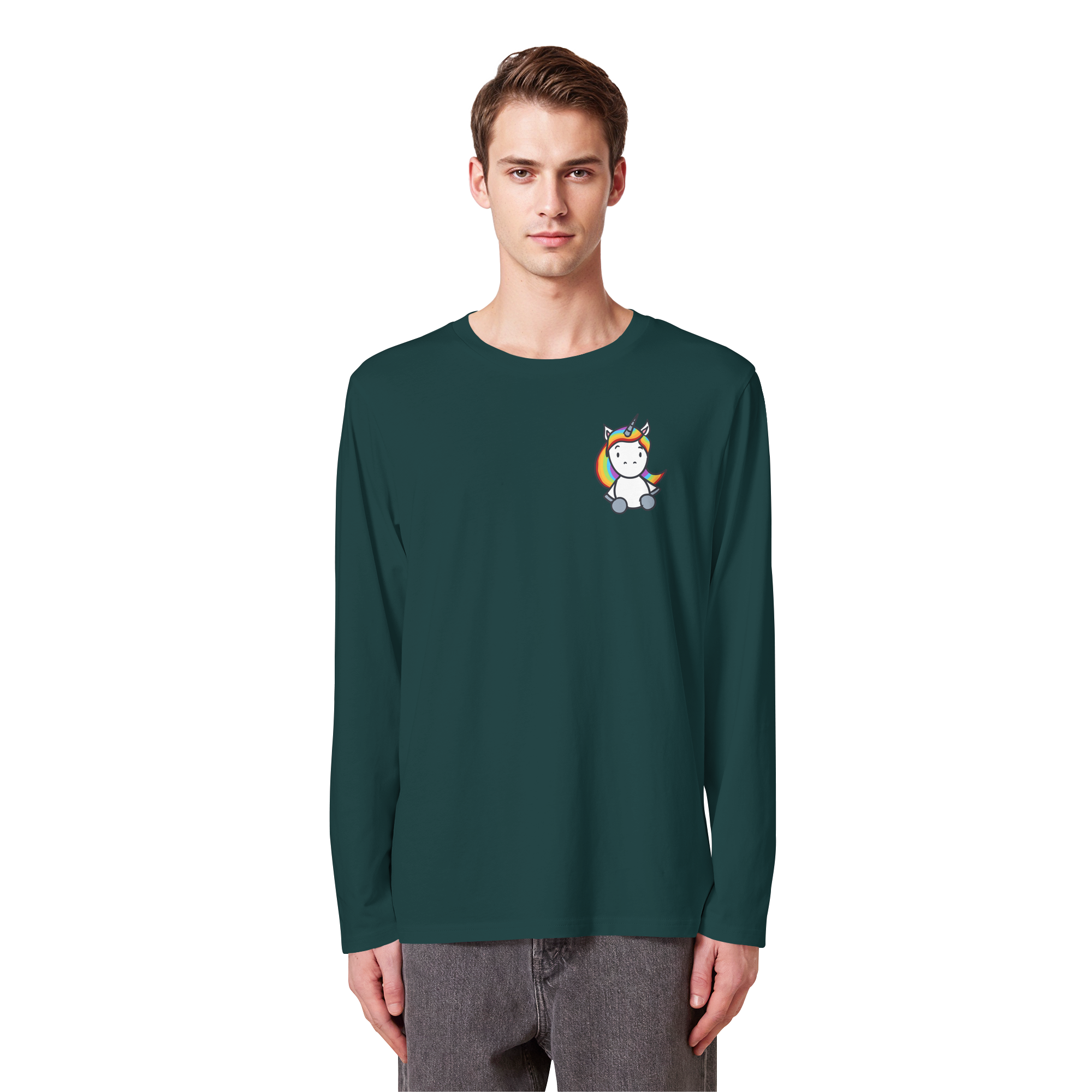 Schwarz Weiß wird Regenbogen Farben Backprint (dunkel) - Organic Longsleeve T-Shirt