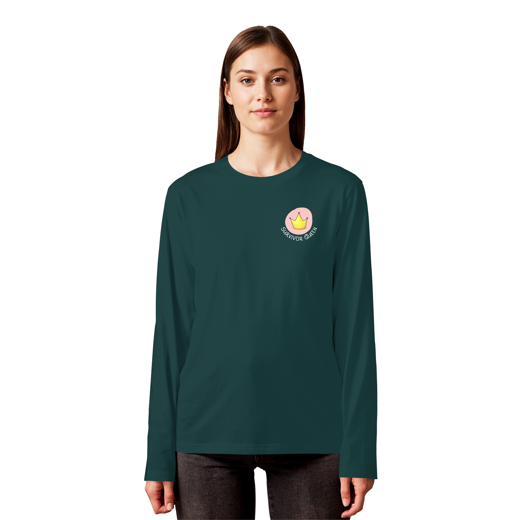 Survivor Queens Logo mit "Mein Körper gehört mir" Backprint (dunkel) - Organic Longsleeve T-Shirt