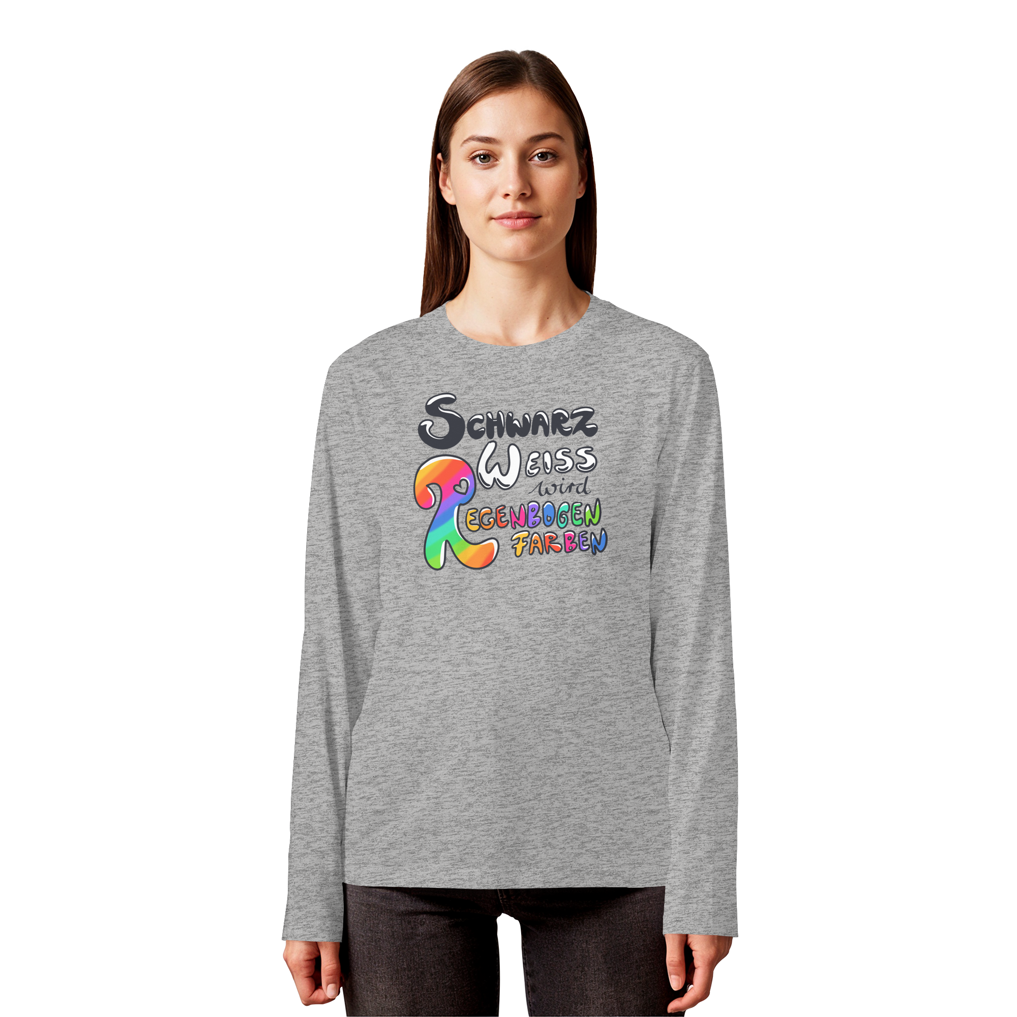 Schwarz Weiß wird Regenbogen Farben Frontprint (hell) - Organic Longsleeve T-Shirt
