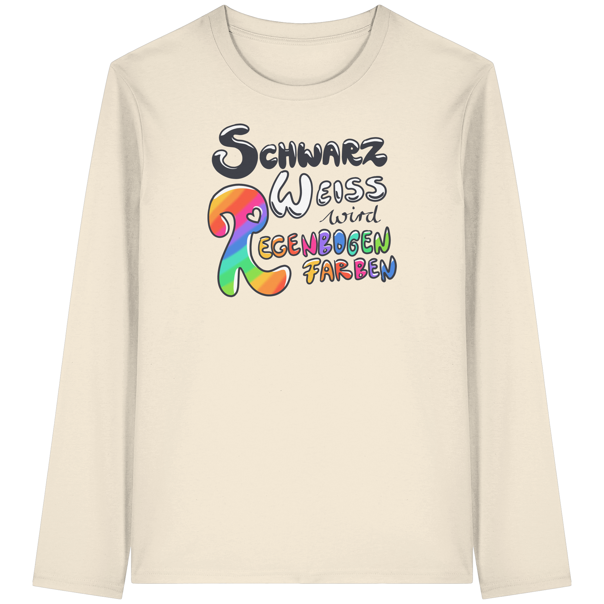 Schwarz Weiß wird Regenbogen Farben Frontprint (hell) - Organic Longsleeve T-Shirt