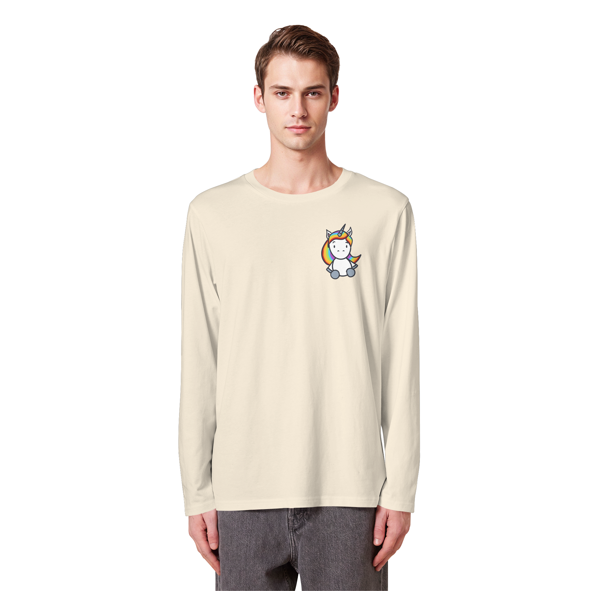 Schwarz Weiß wird Regenbogen Farben Backprint (hell) - Organic Longsleeve T-Shirt