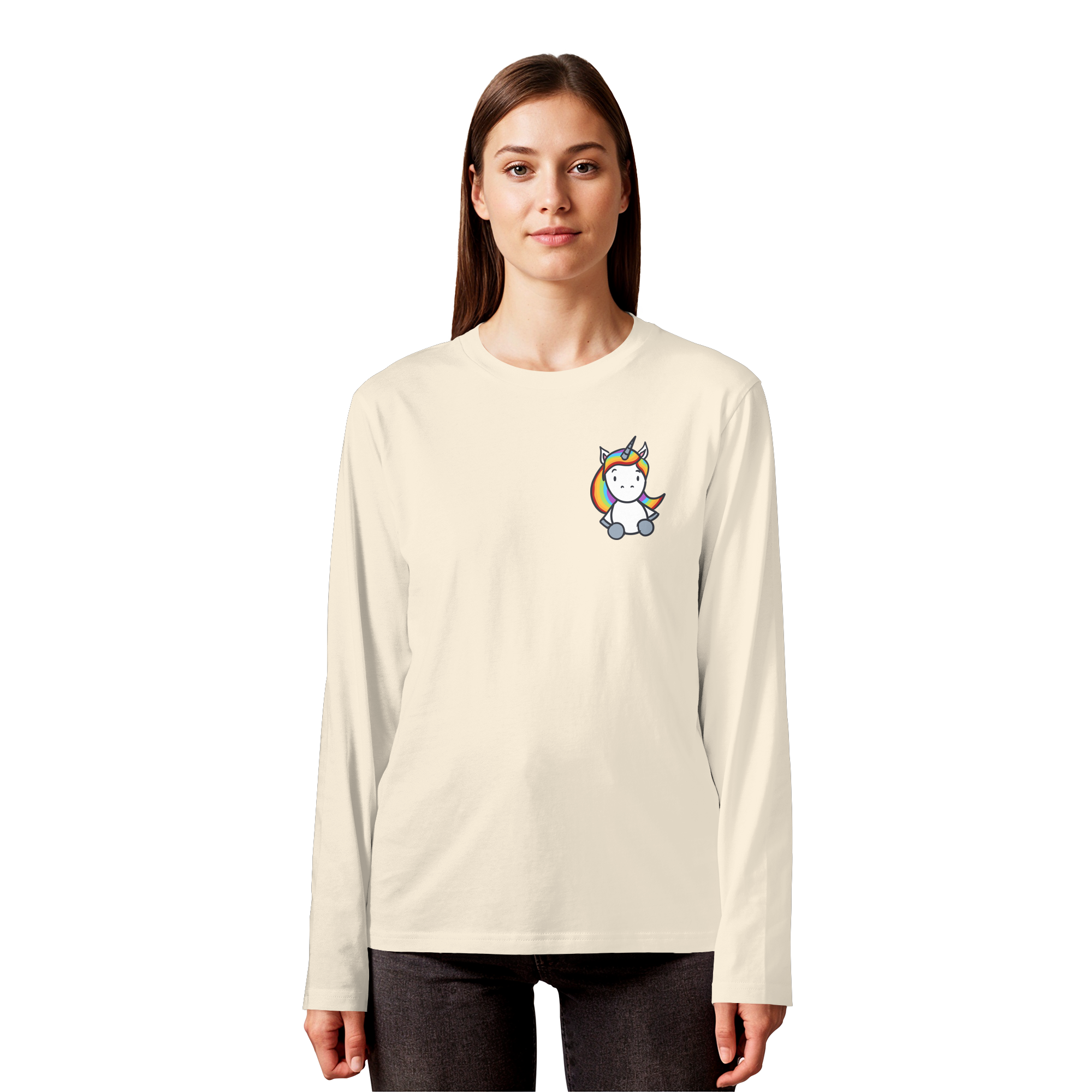 Schwarz Weiß wird Regenbogen Farben Backprint (hell) - Organic Longsleeve T-Shirt