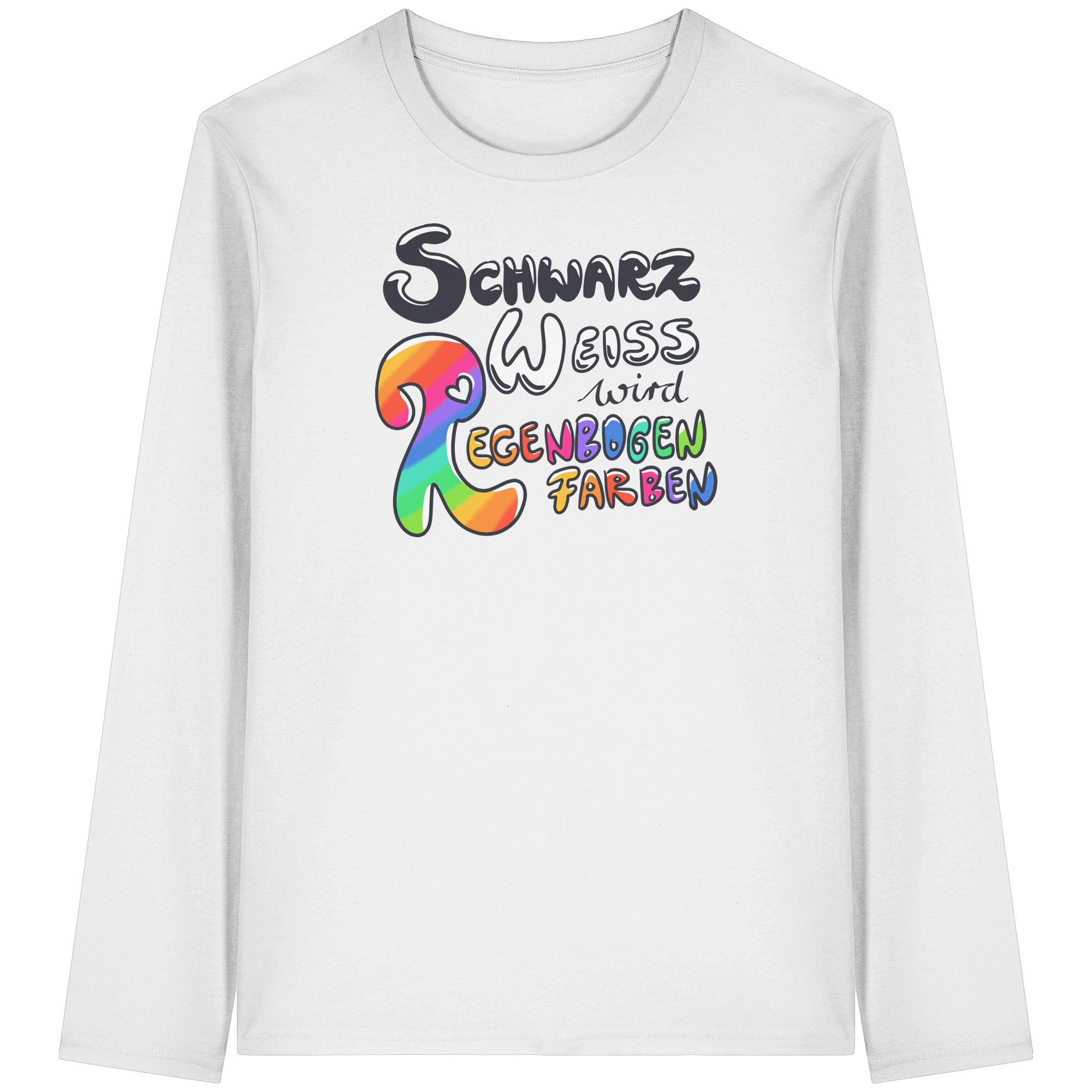 Schwarz Weiß wird Regenbogen Farben Frontprint (hell) - Organic Longsleeve T-Shirt