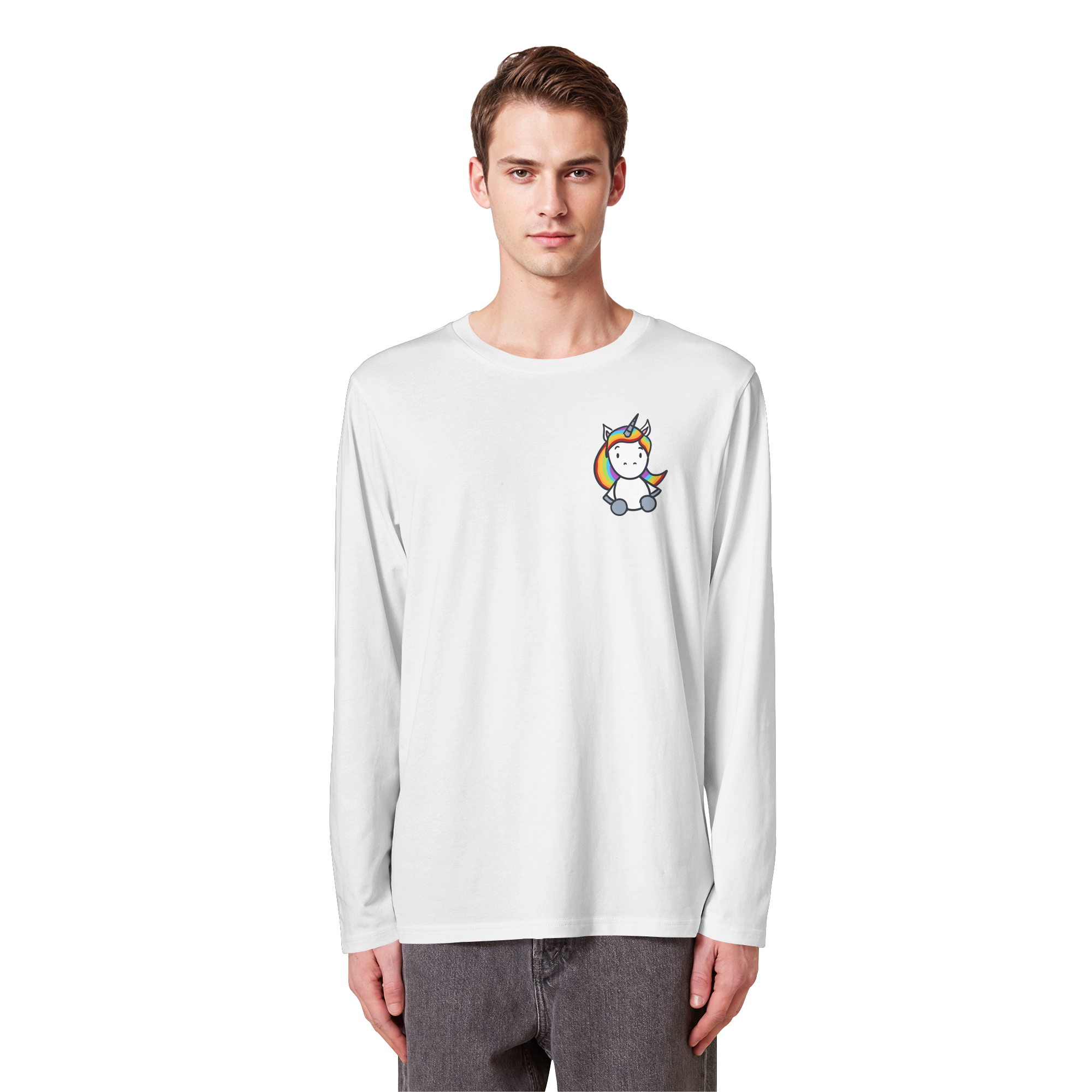 Schwarz Weiß wird Regenbogen Farben Backprint (hell) - Organic Longsleeve T-Shirt