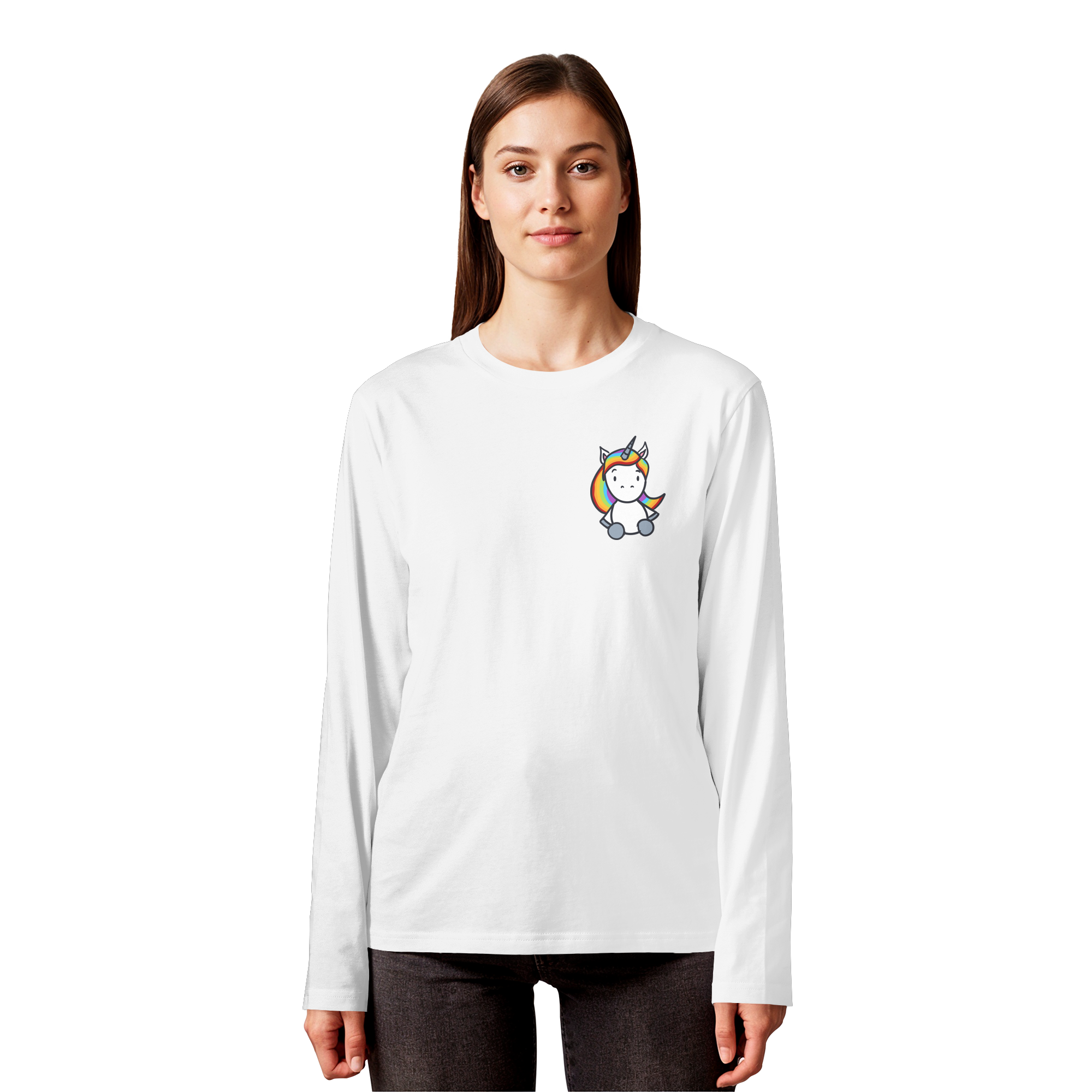 Schwarz Weiß wird Regenbogen Farben Backprint (hell) - Organic Longsleeve T-Shirt
