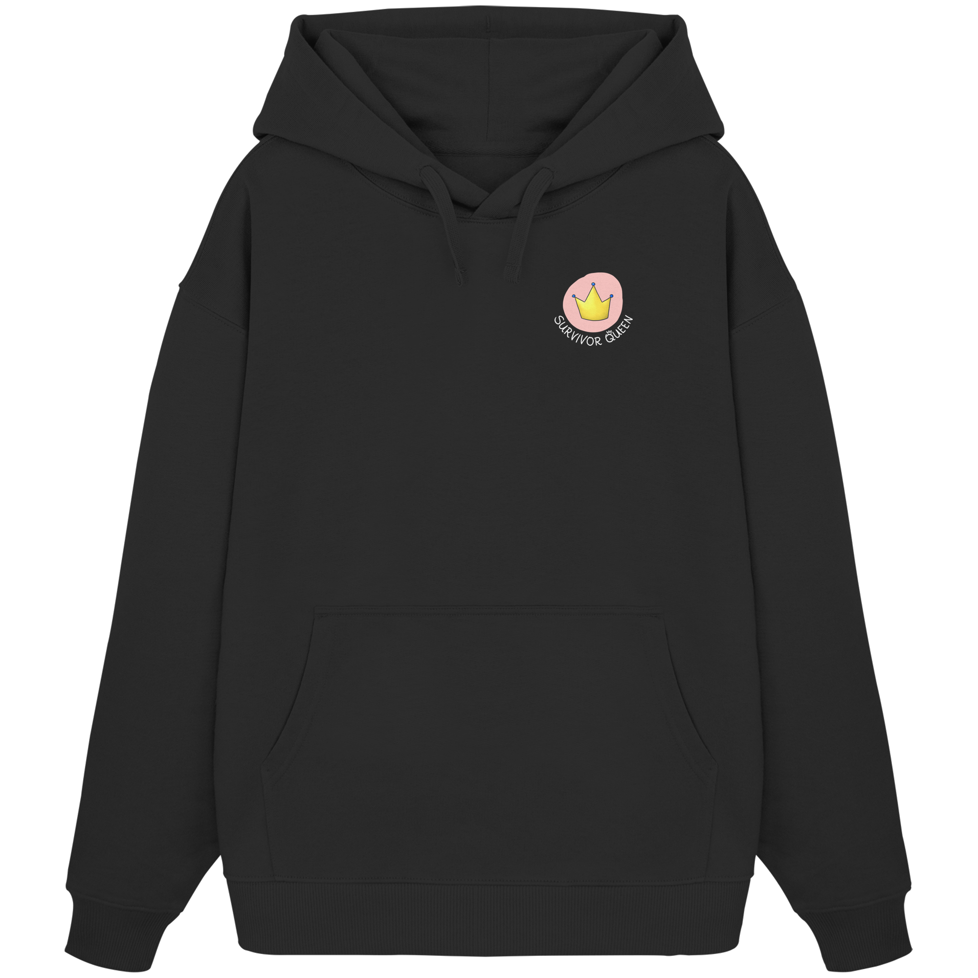 Survivor Queens Logo "Schriftzug Edition" mit Seelenmännchen "Selbstverteidigung Edition" Backprint (dunkel) - Organic Oversize Hoodie