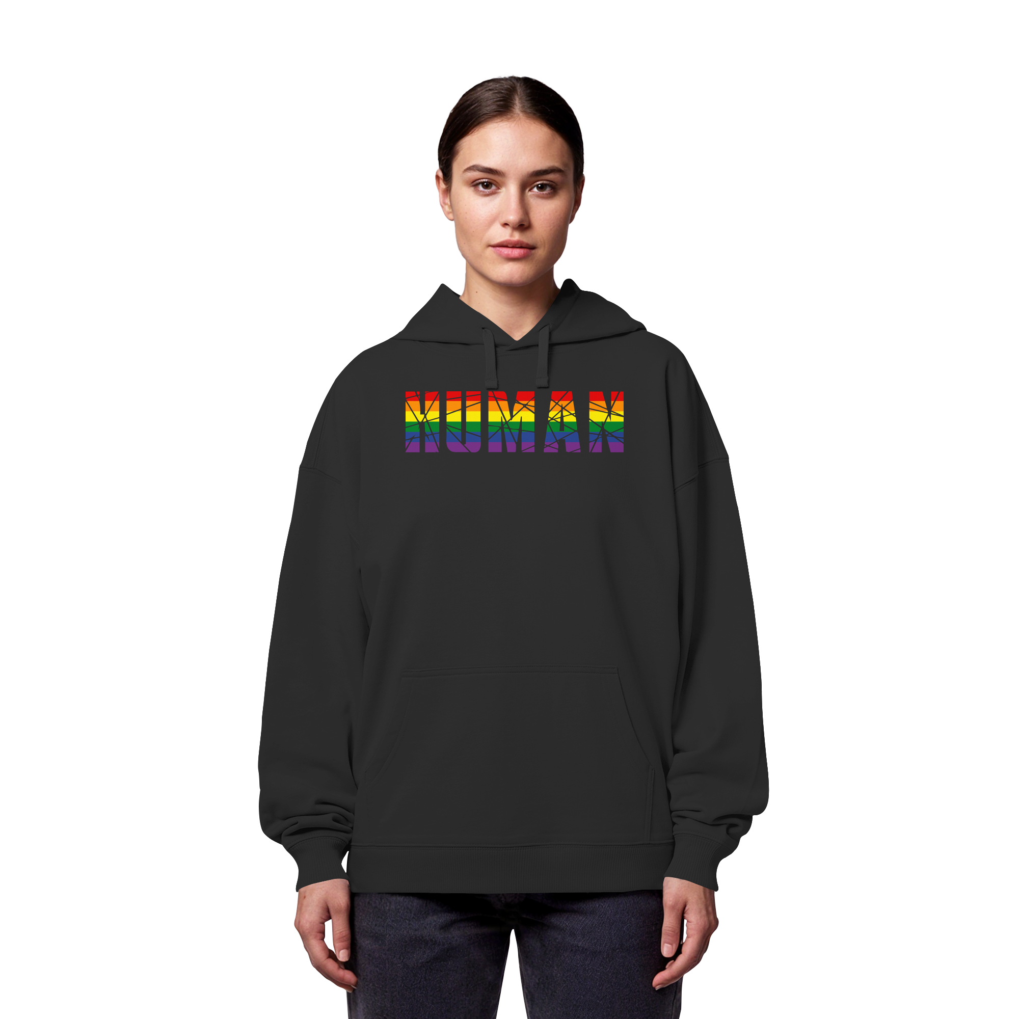 HUMAN in Regenbogen Farben - Organic Oversize Hoodie