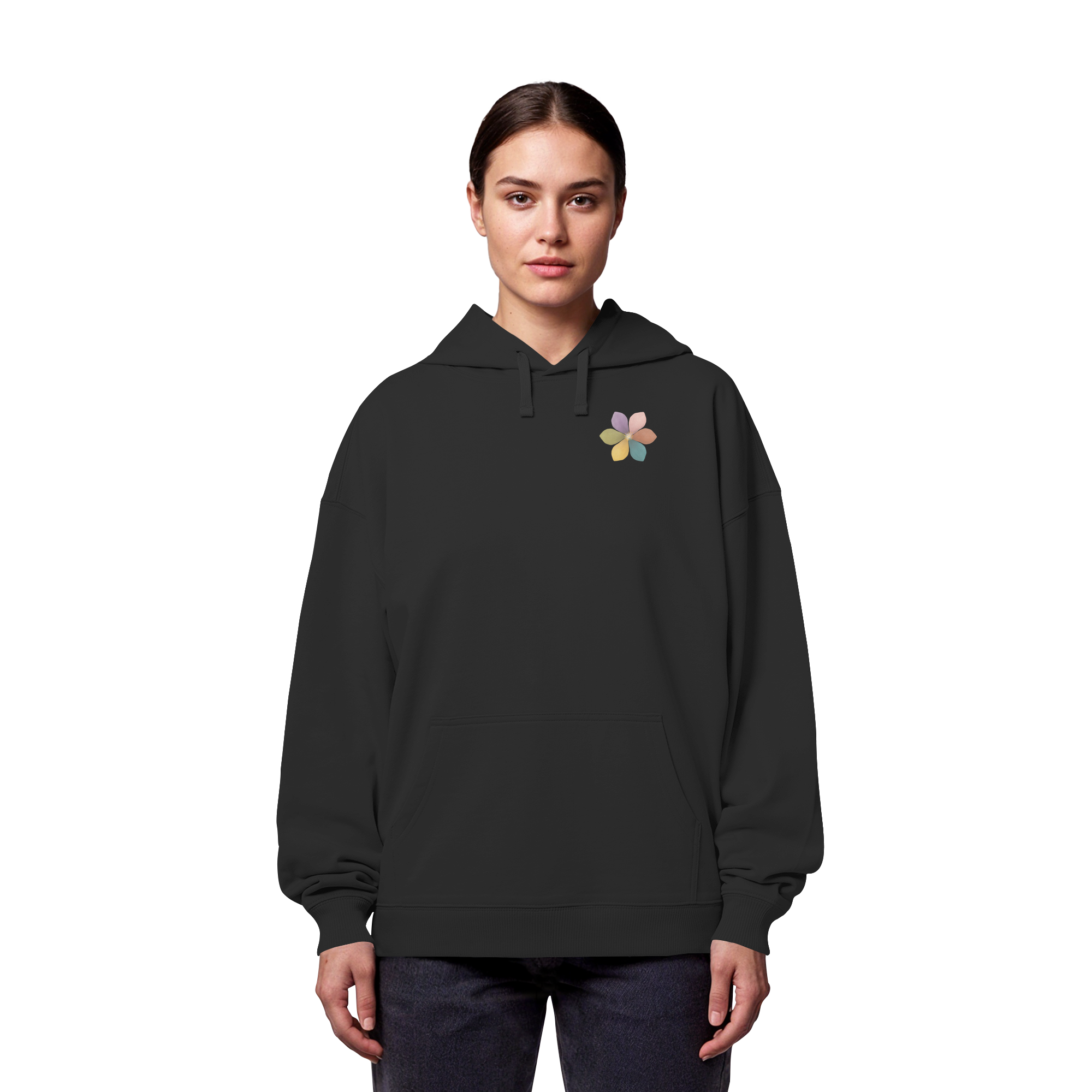Einatmen Ausatmen "Achtsamkeitsblüte Edition" Backprint - Organic Oversize Hoodie