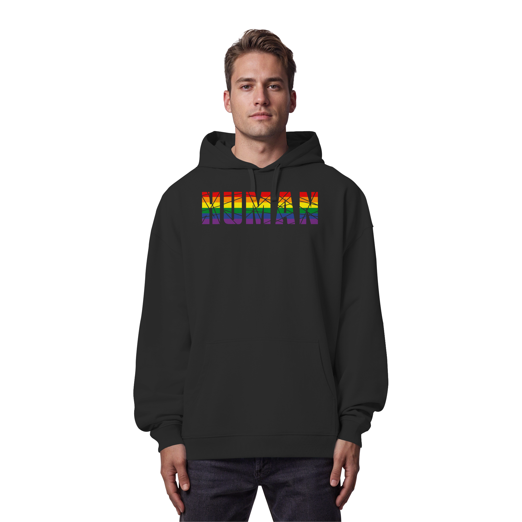 HUMAN in Regenbogen Farben - Organic Oversize Hoodie