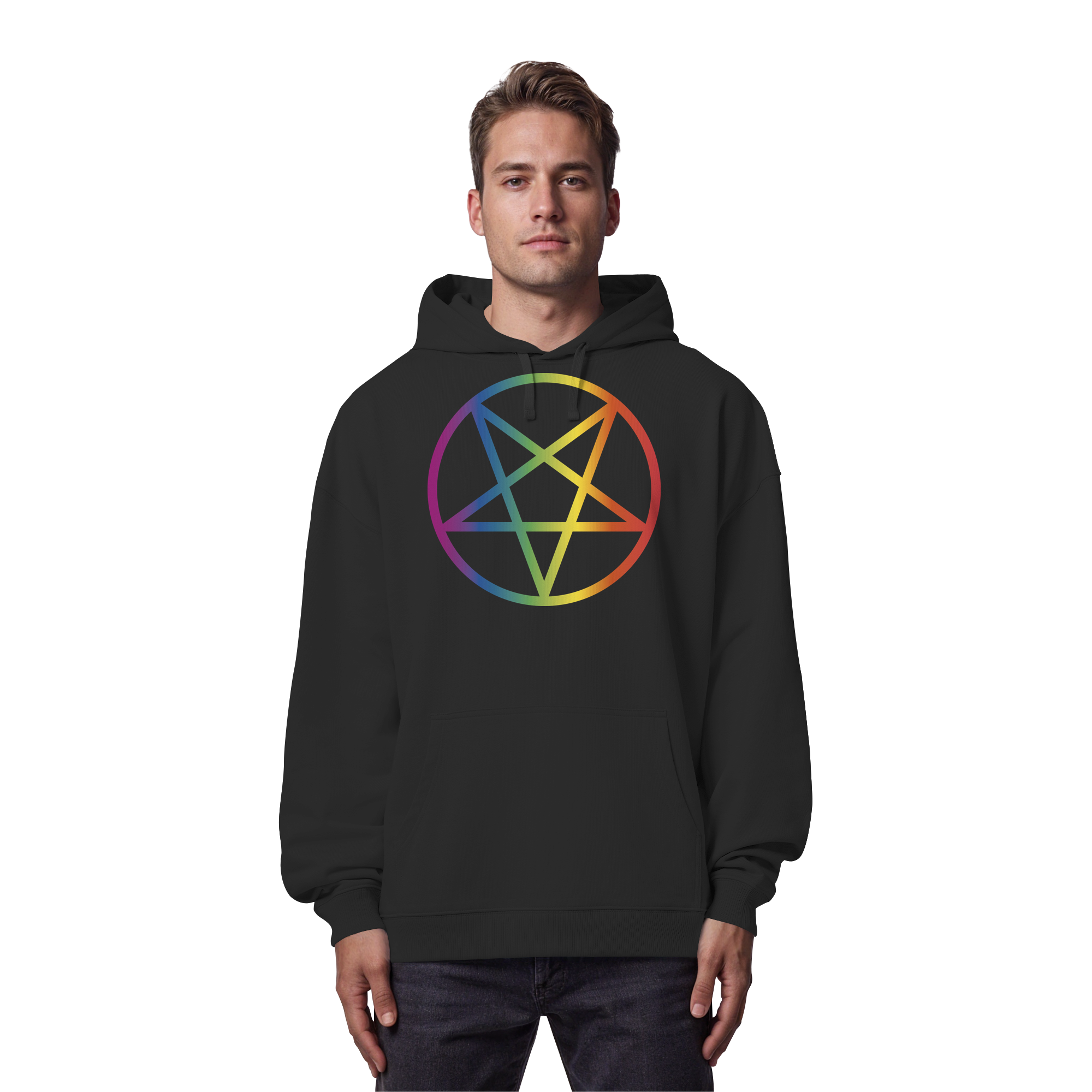 Regenbogen Pentagramm - Organic Oversize Hoodie