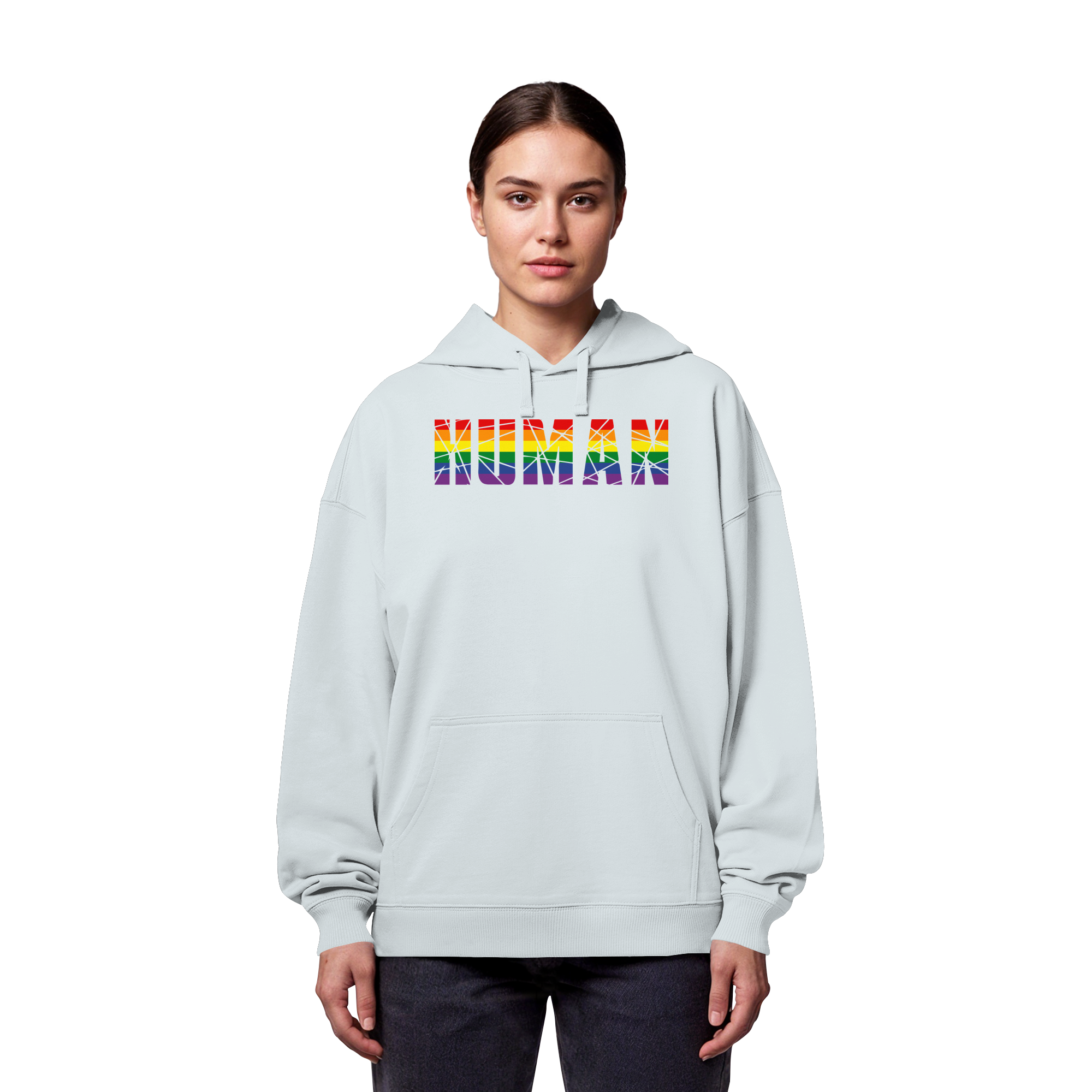 HUMAN in Regenbogen Farben - Organic Oversize Hoodie