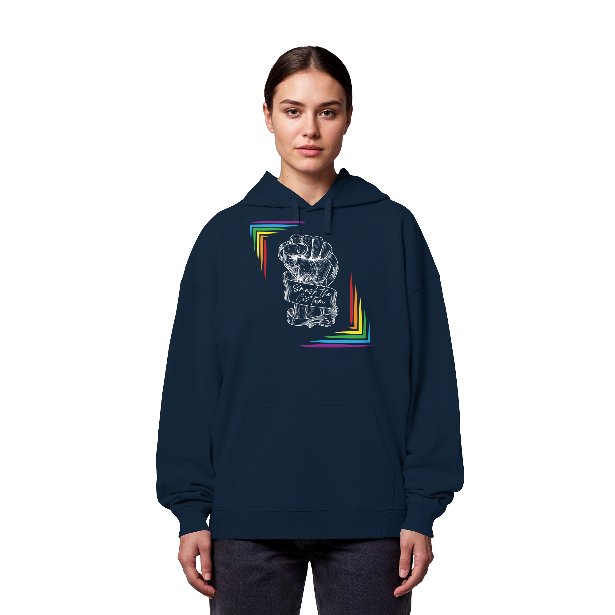 Smash The Cistem (weiße Schrift) - Organic Oversize Hoodie