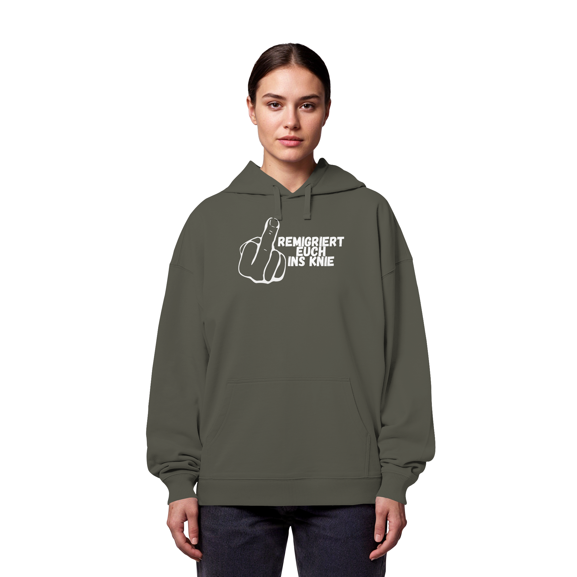 Remigriert Euch ins Knie "Mittelfinger Edition" - Organic Oversize Hoodie