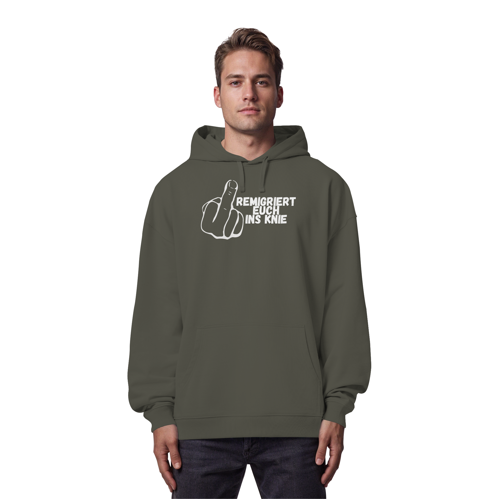 Remigriert Euch ins Knie "Mittelfinger Edition" - Organic Oversize Hoodie
