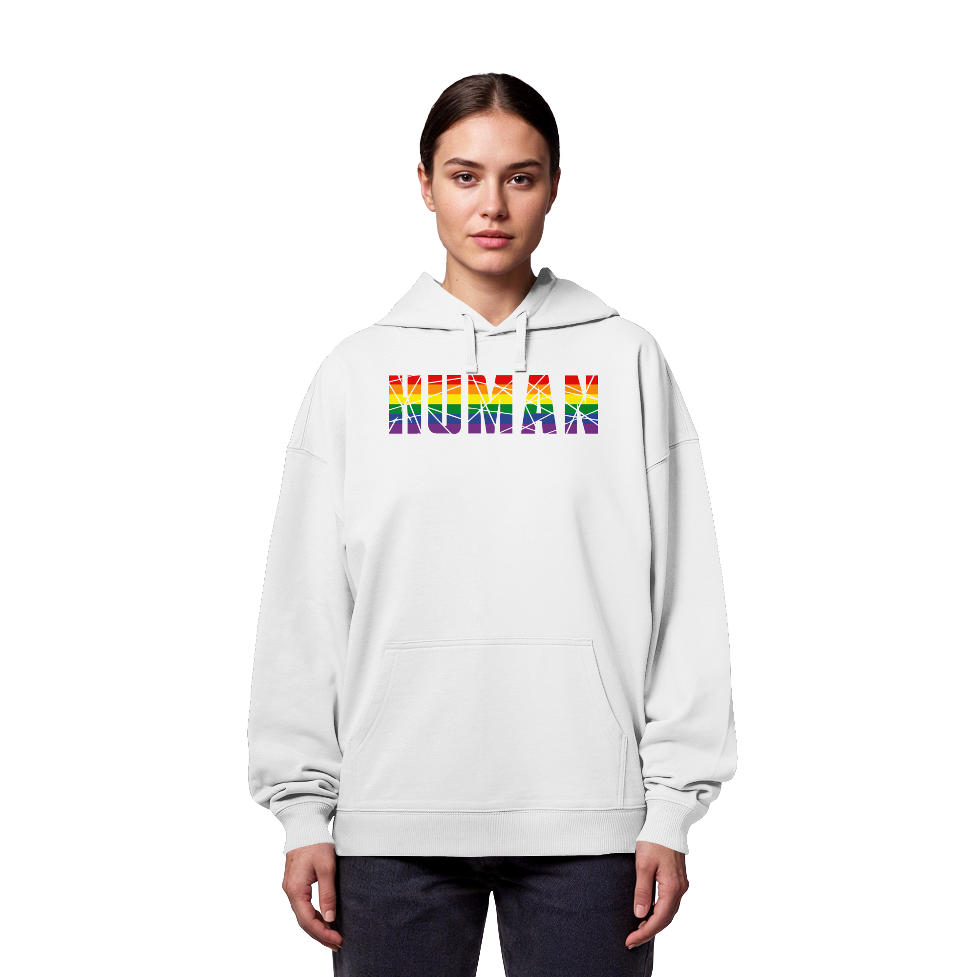 HUMAN in Regenbogen Farben - Organic Oversize Hoodie