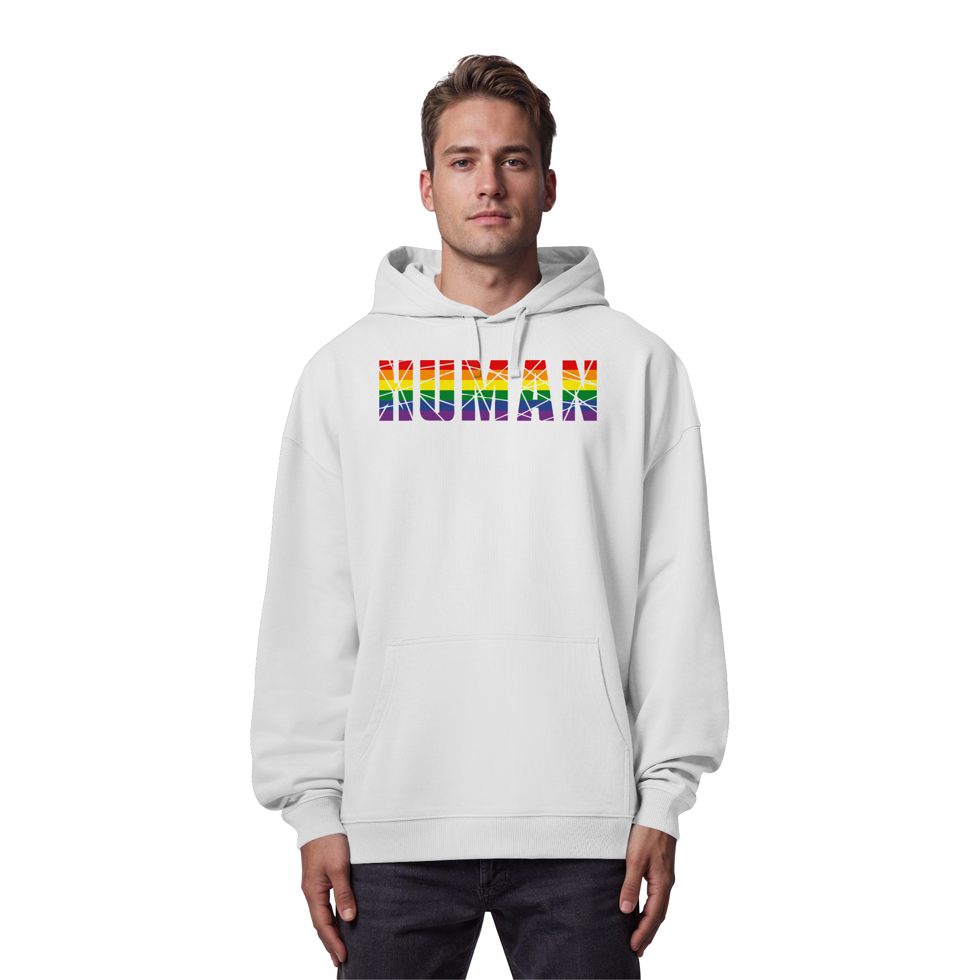 HUMAN in Regenbogen Farben - Organic Oversize Hoodie