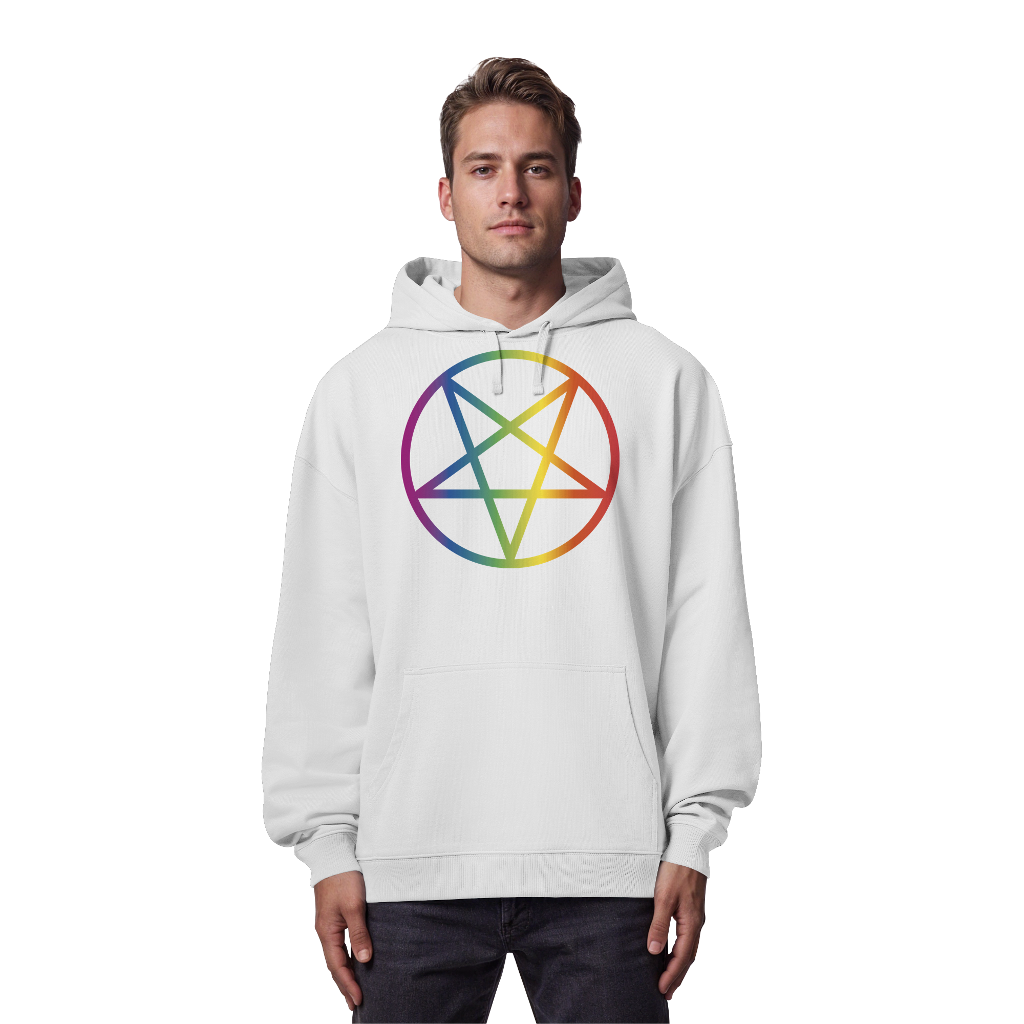 Regenbogen Pentagramm - Organic Oversize Hoodie