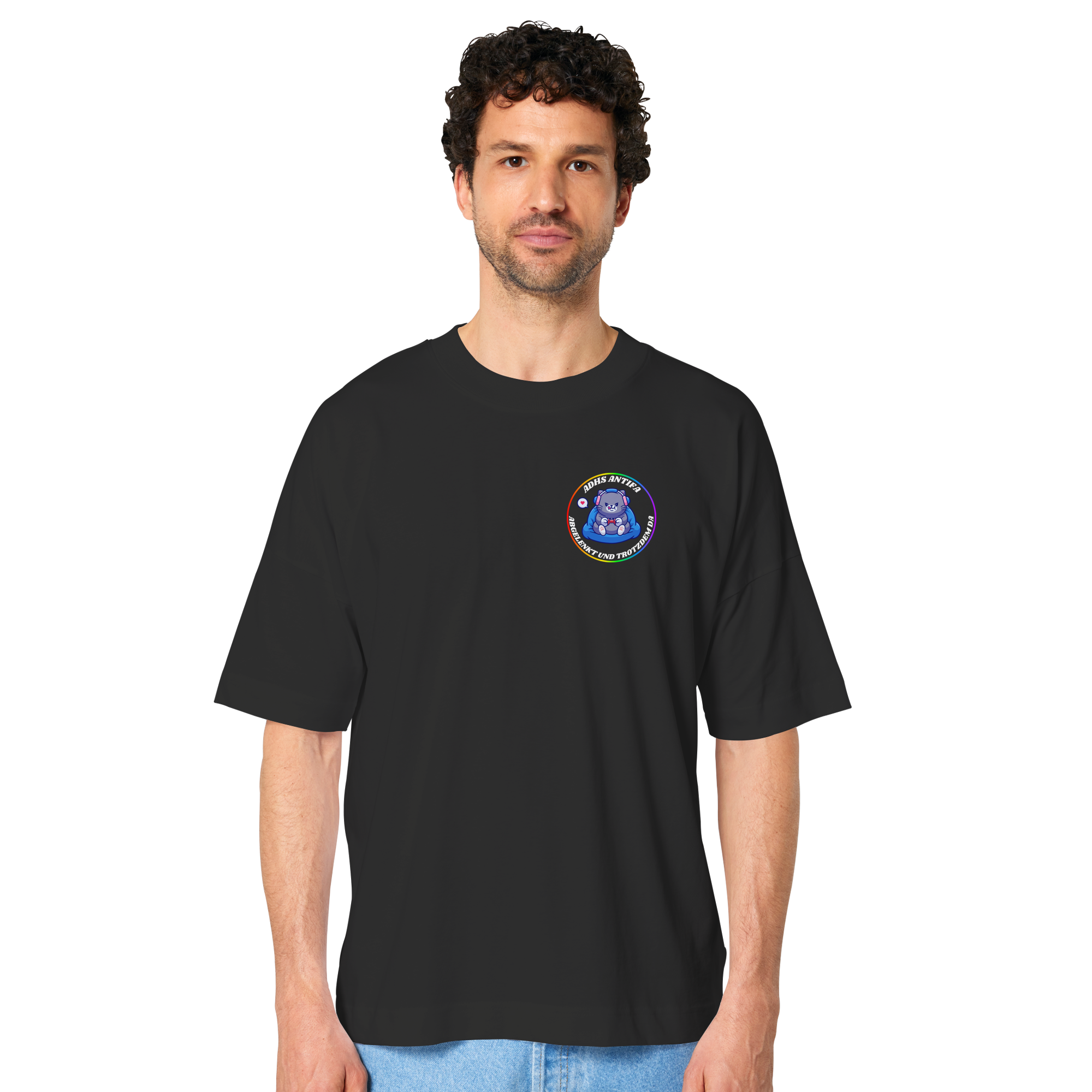ADHS Antifa: Abgelenkt und trotzdem da "Gamer Cat Edition" - Organic Oversize Shirt