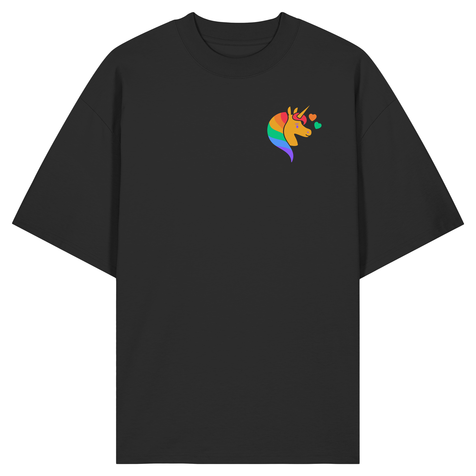 Regenbogen Einhorn mit Herzen - Organic Oversize Shirt