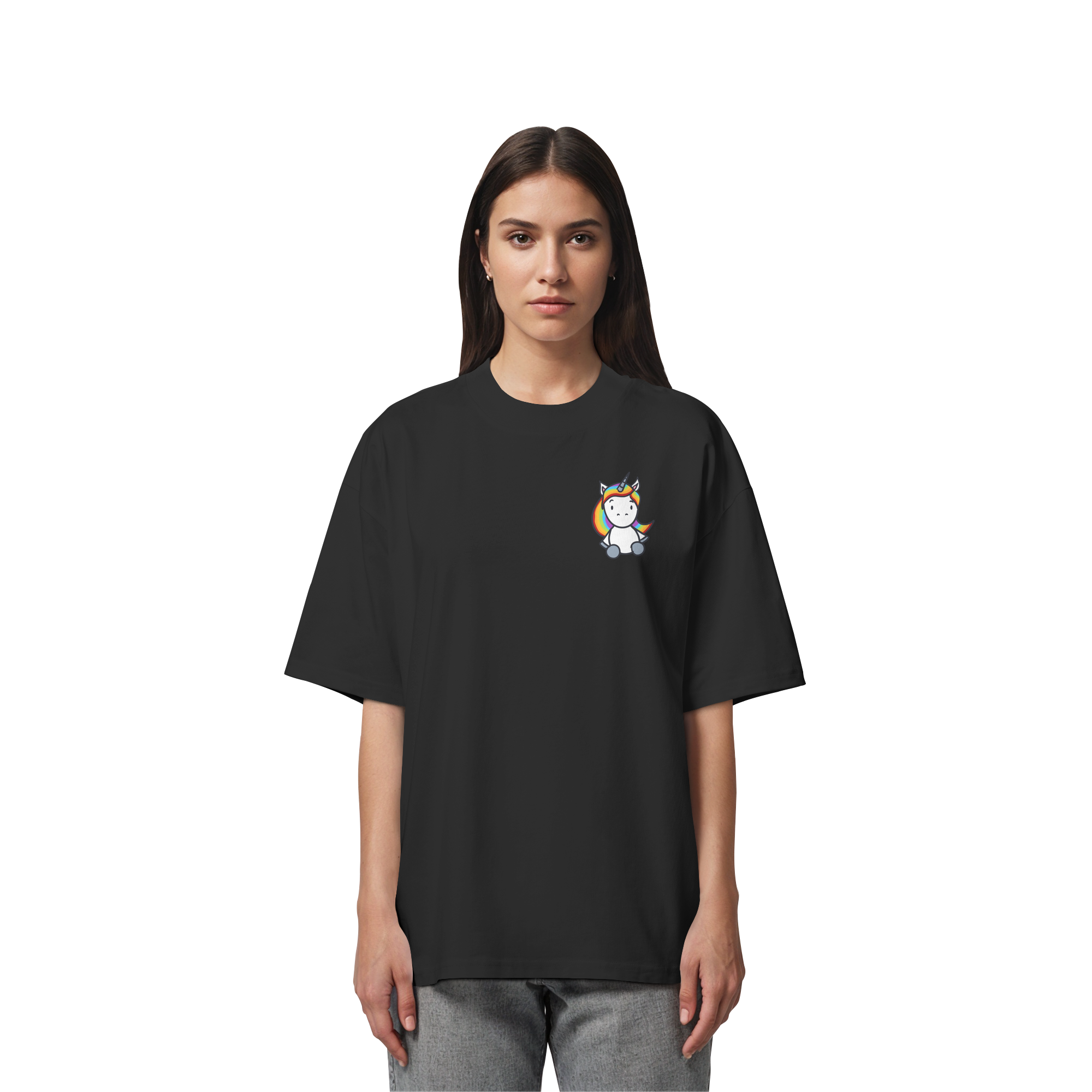 Einhorn mit Regenbogen Haaren - Organic Oversize Shirt