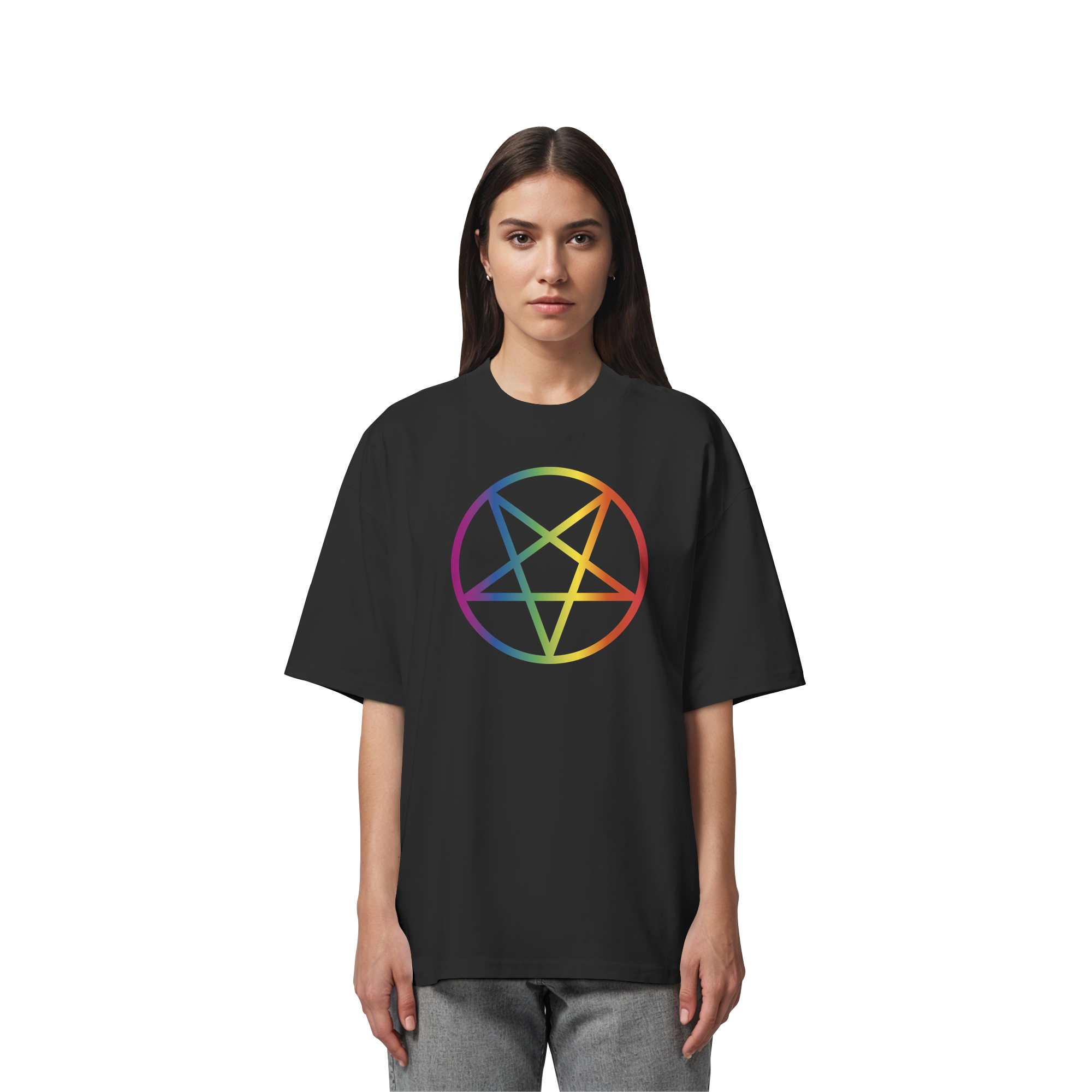Regenbogen Pentagramm - Organic Oversize Shirt