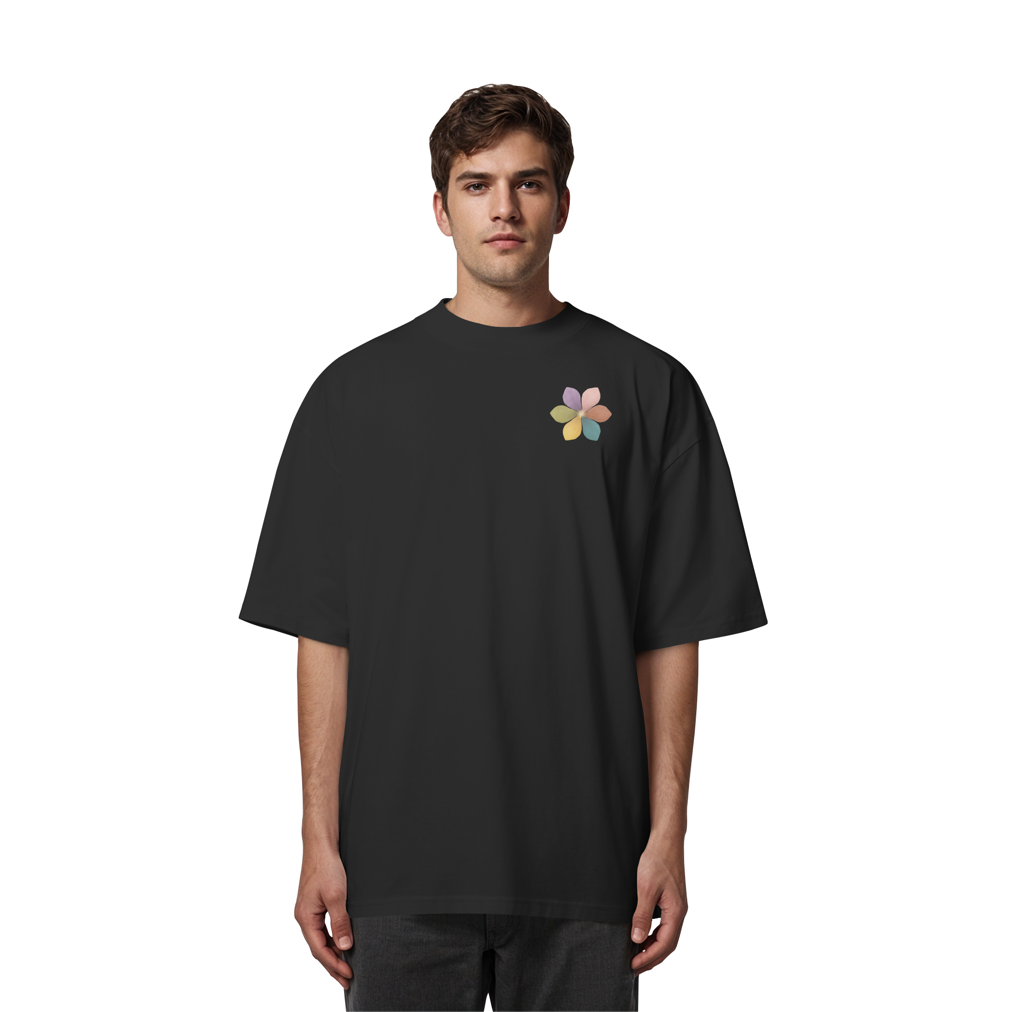 Einatmen Ausatmen "Achtsamkeitsblüte Edition" Backprint - Organic Oversize Shirt