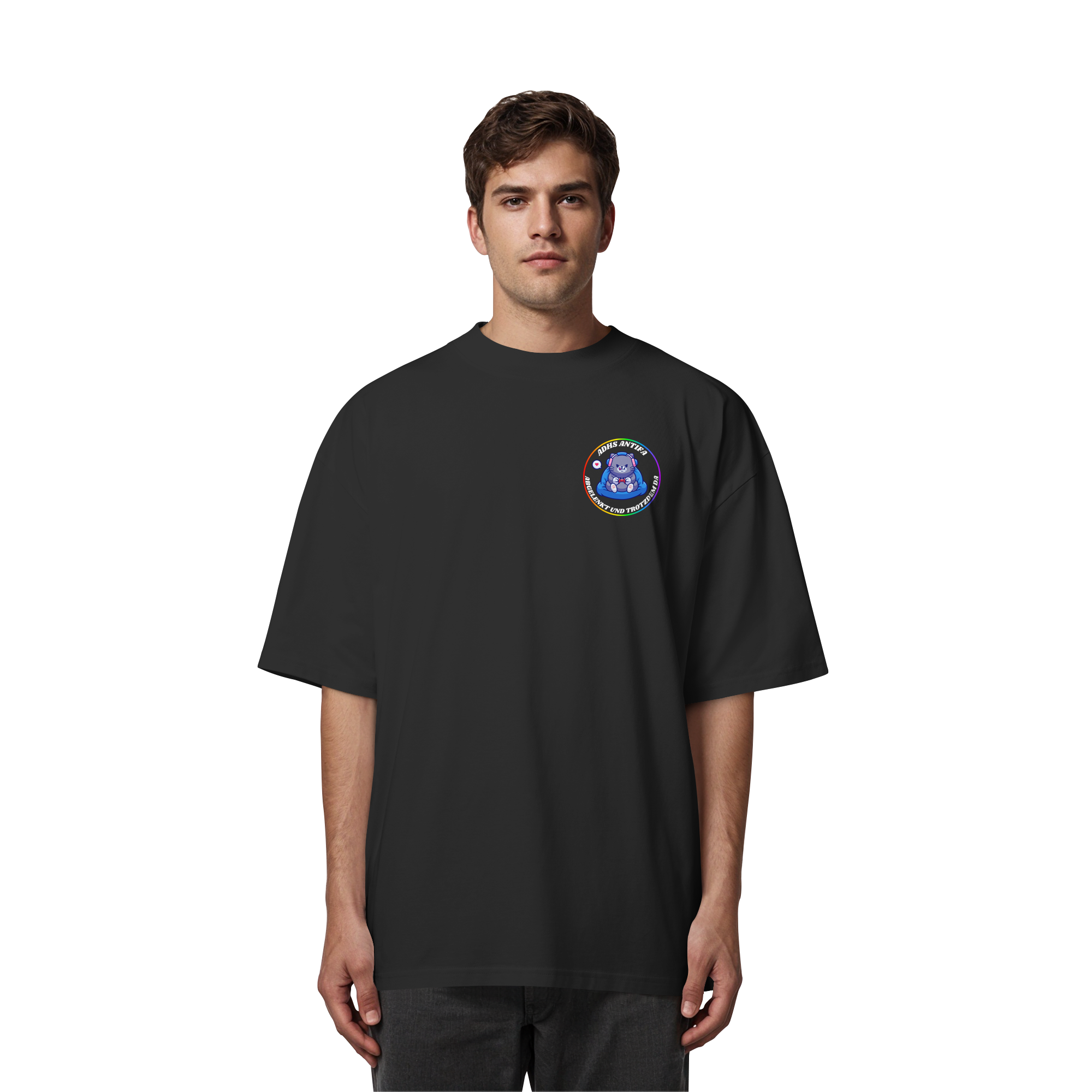 ADHS Antifa: Abgelenkt und trotzdem da "Gamer Cat Edition" - Organic Oversize Shirt
