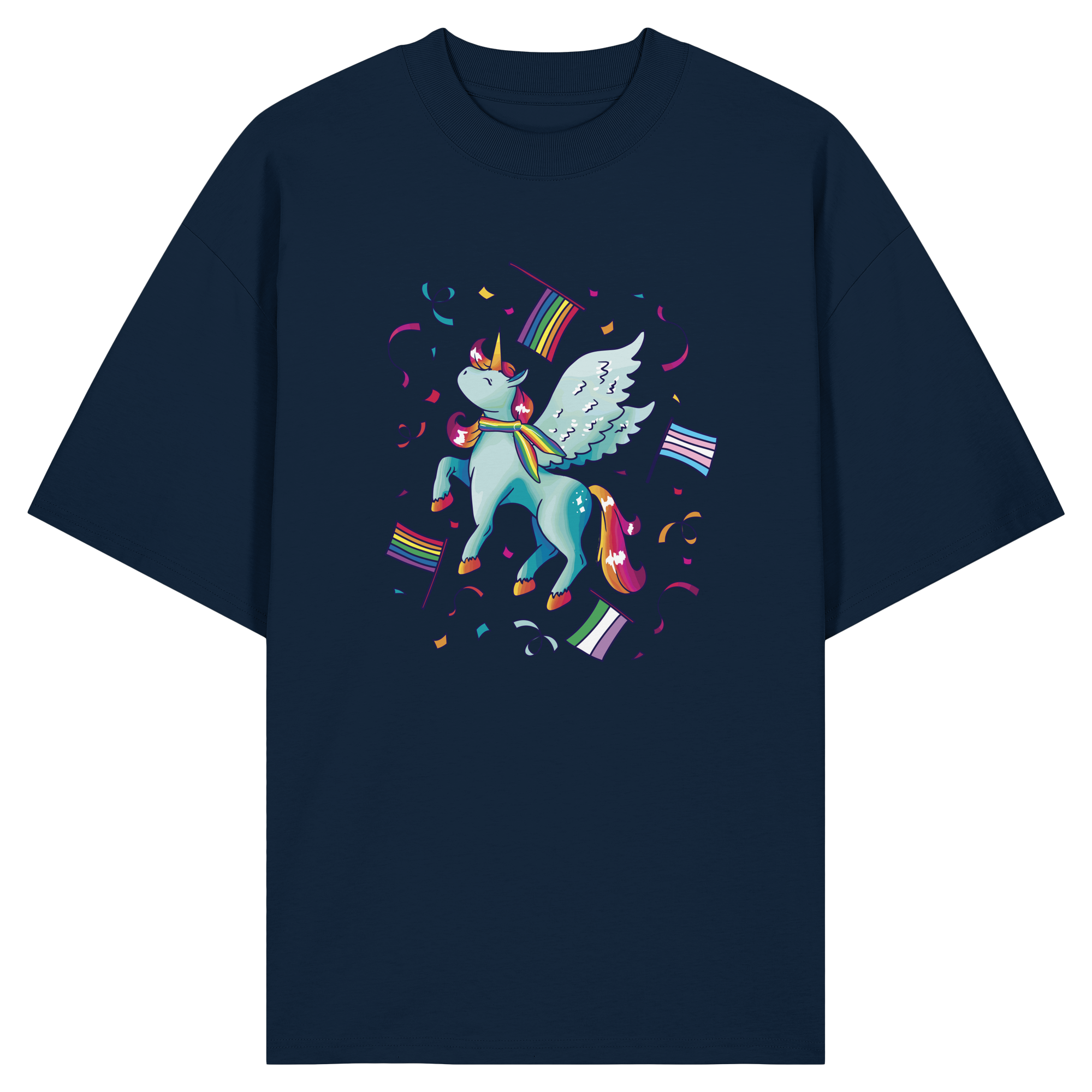 Regenbogen Einhorn mit Flaggen - Organic Oversize Shirt