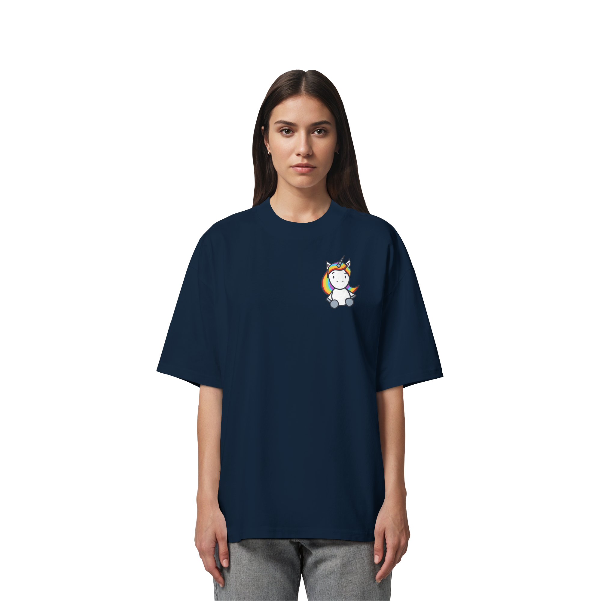 Schwarz Weiß wird Regenbogen Farben Backprint (dunkel) - Organic Oversize Shirt