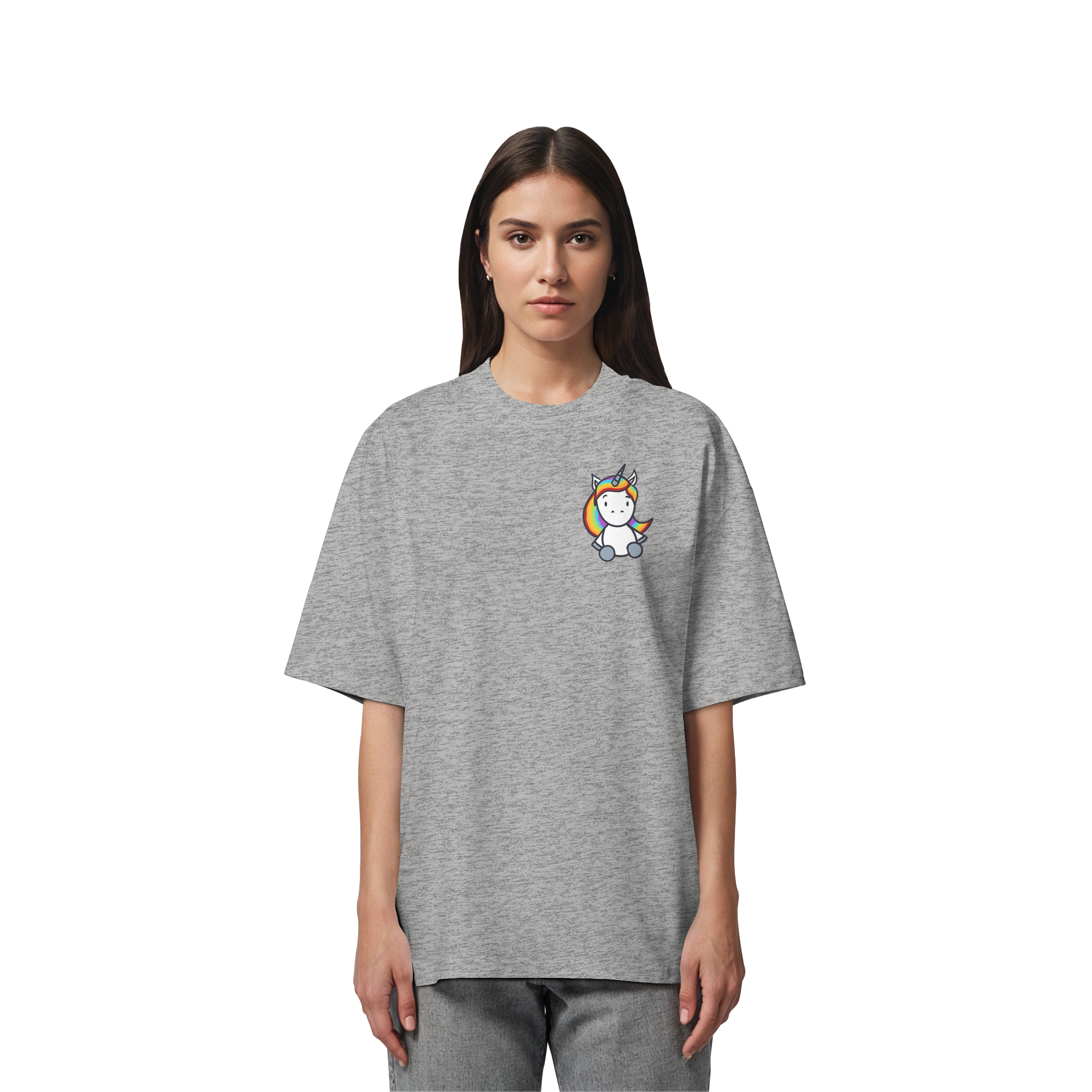 Schwarz Weiß wird Regenbogen Farben Backprint (hell) - Organic Oversize Shirt