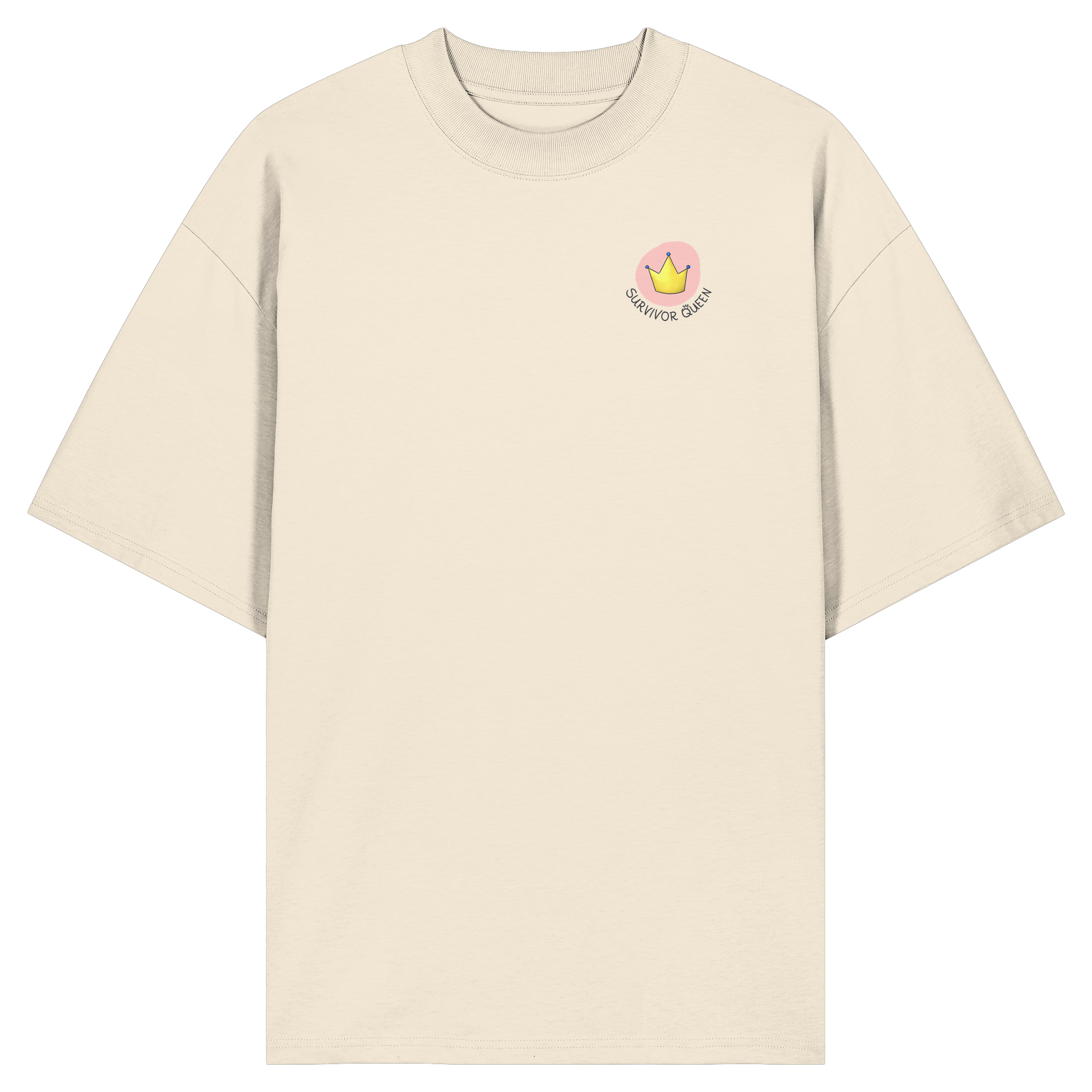 Survivor Queens Logo "Schriftzug Edition" mit Seelenmännchen "Selbstverteidigung Edition" Backprint (hell) - Organic Oversize Shirt