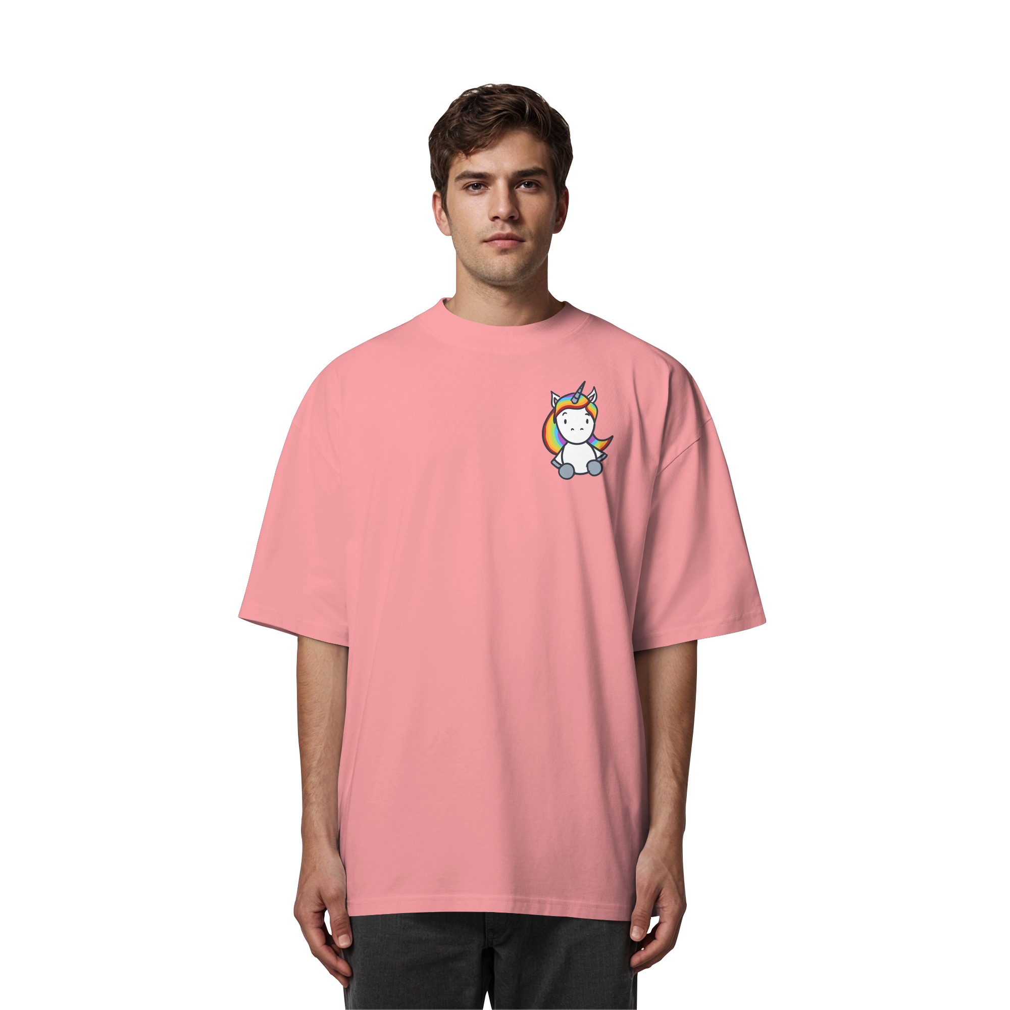 Schwarz Weiß wird Regenbogen Farben Backprint (hell) - Organic Oversize Shirt