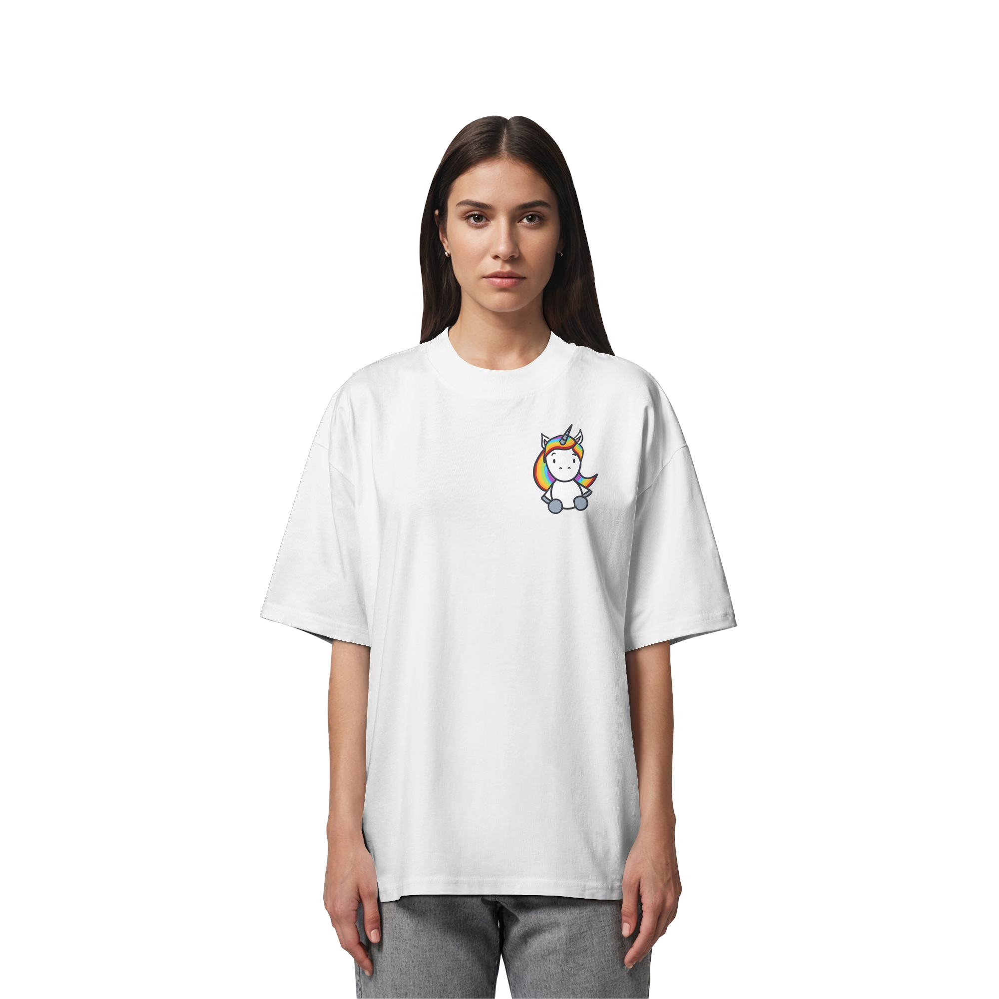 Schwarz Weiß wird Regenbogen Farben Backprint (hell) - Organic Oversize Shirt