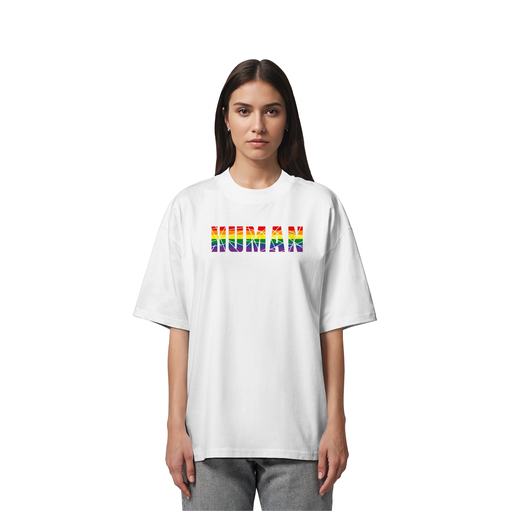 HUMAN in Regenbogen Farben - Organic Oversize Shirt