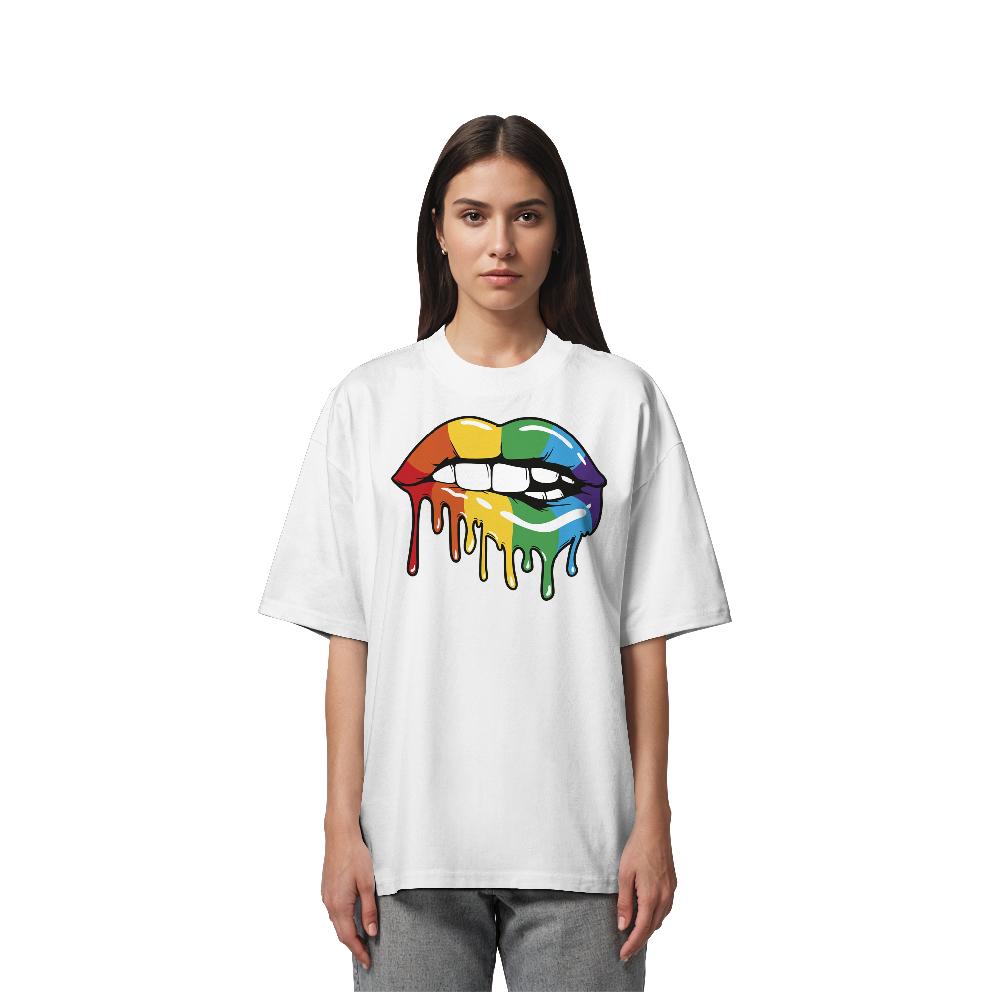 Regenbogen Lippen - Organic Oversize Shirt