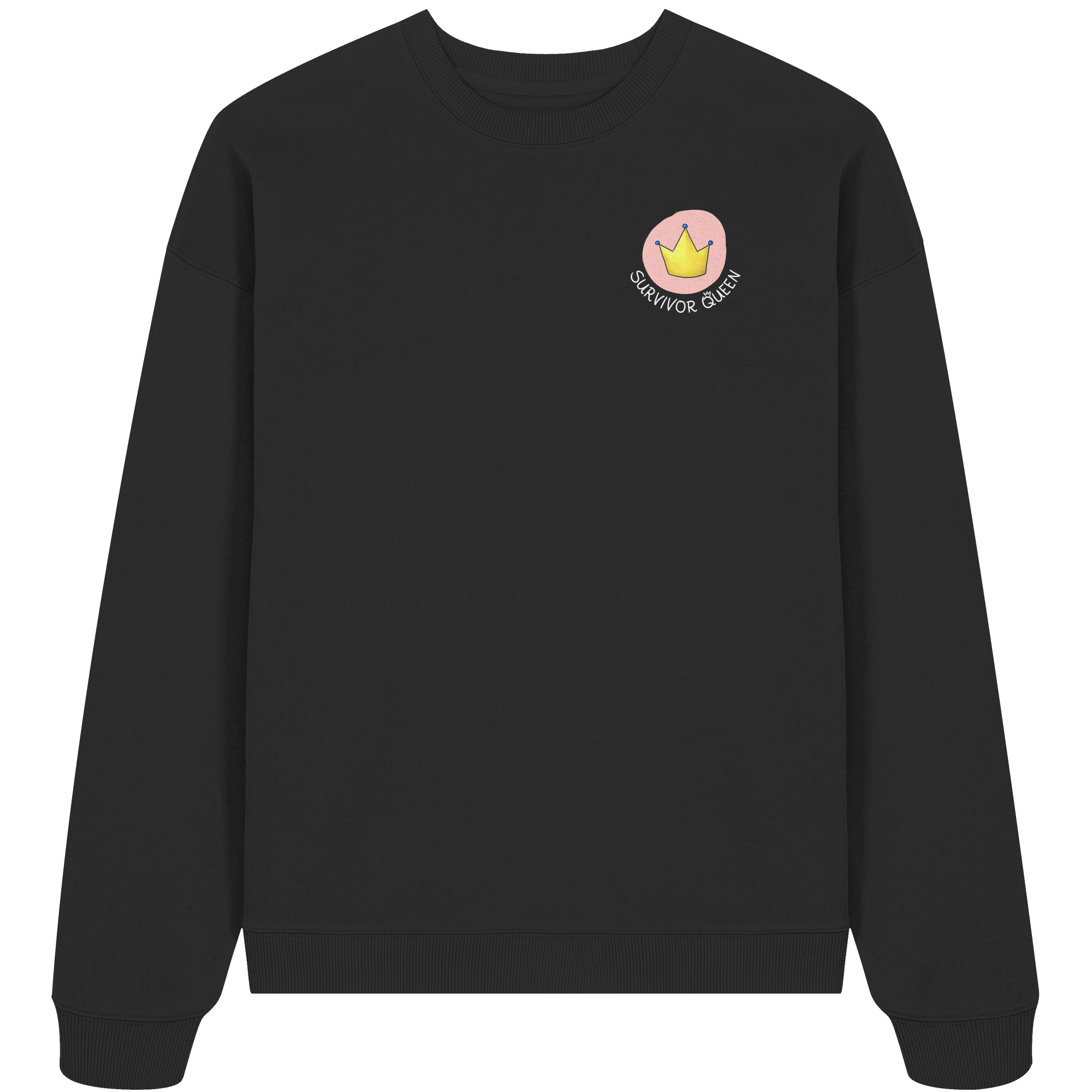 Survivor Queens Logo mit "Mein Körper gehört mir" Backprint (dunkel) - Organic Oversize Sweatshirt