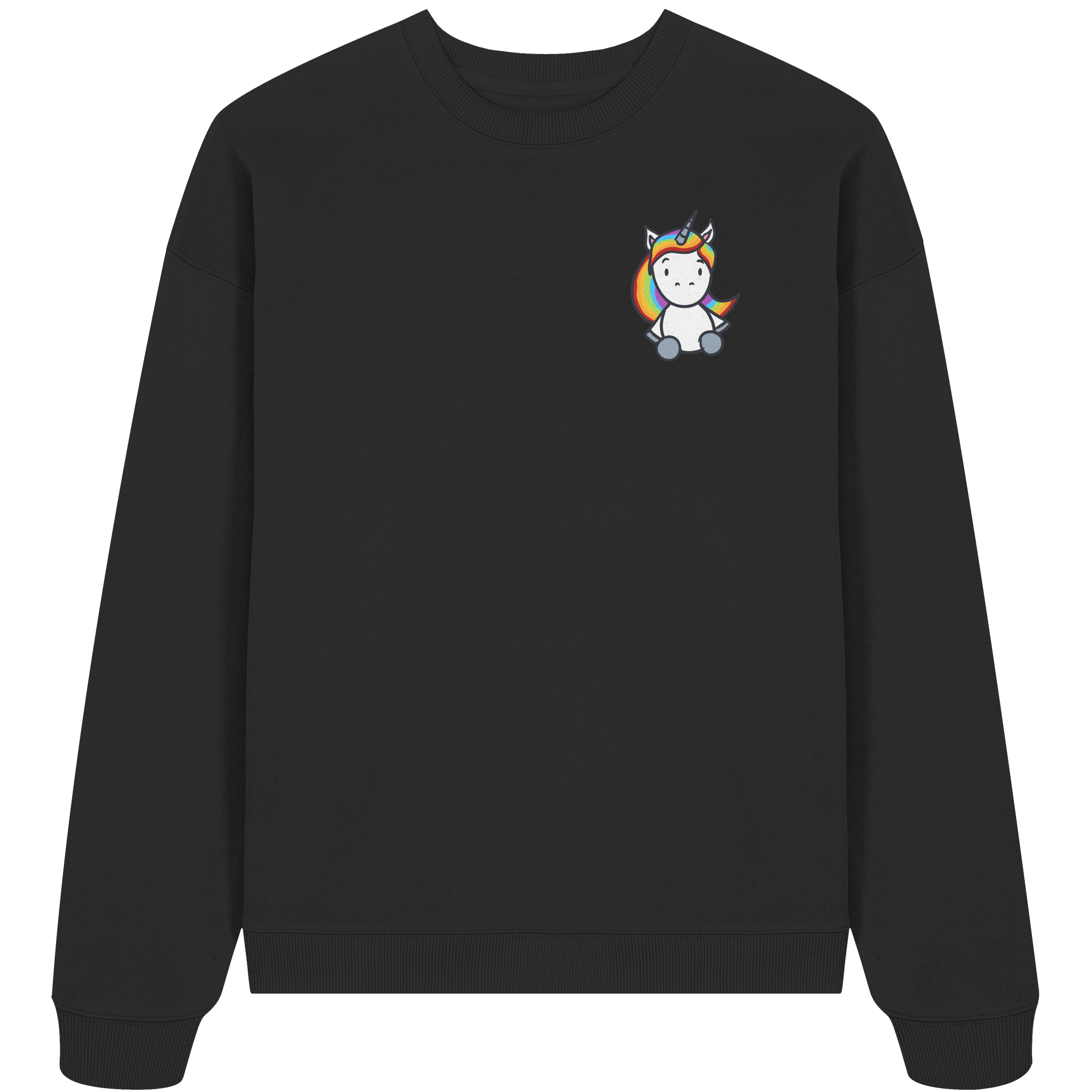 Schwarz Weiß wird Regenbogen Farben Backprint (dunkel) - Organic Oversize Sweatshirt