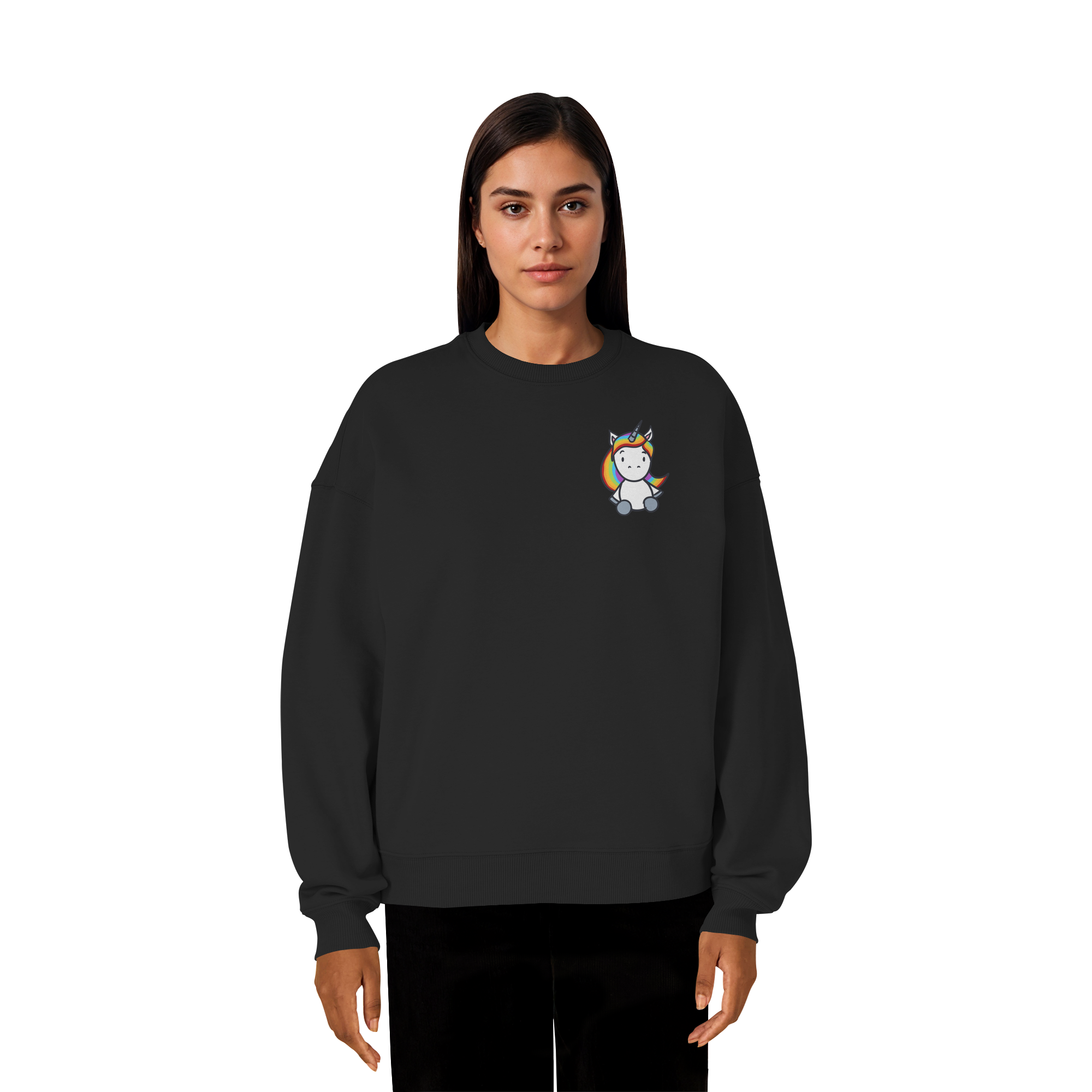 Schwarz Weiß wird Regenbogen Farben Backprint (dunkel) - Organic Oversize Sweatshirt